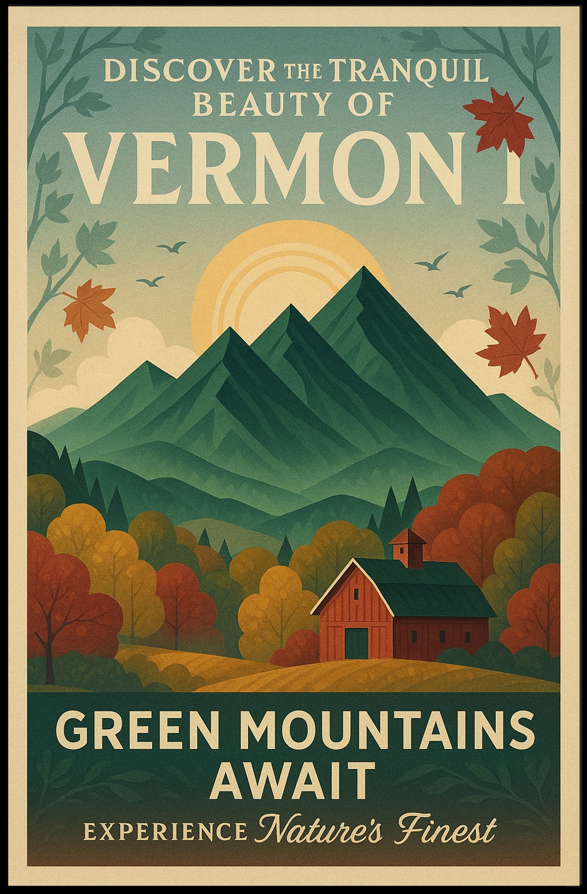 Green Mountains Await Vintage Poster Print