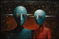 Alien Figures in Cosmic Setting Futuristic Sci-Fi Poster