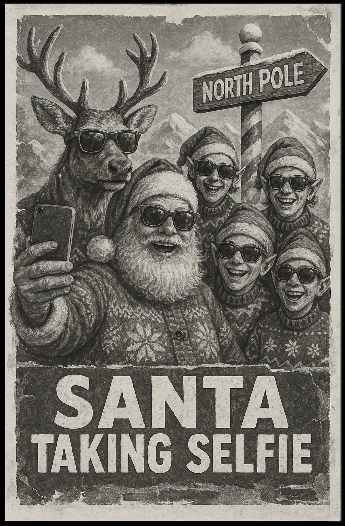 Santa Selfie Retro Poster: North Pole Fun