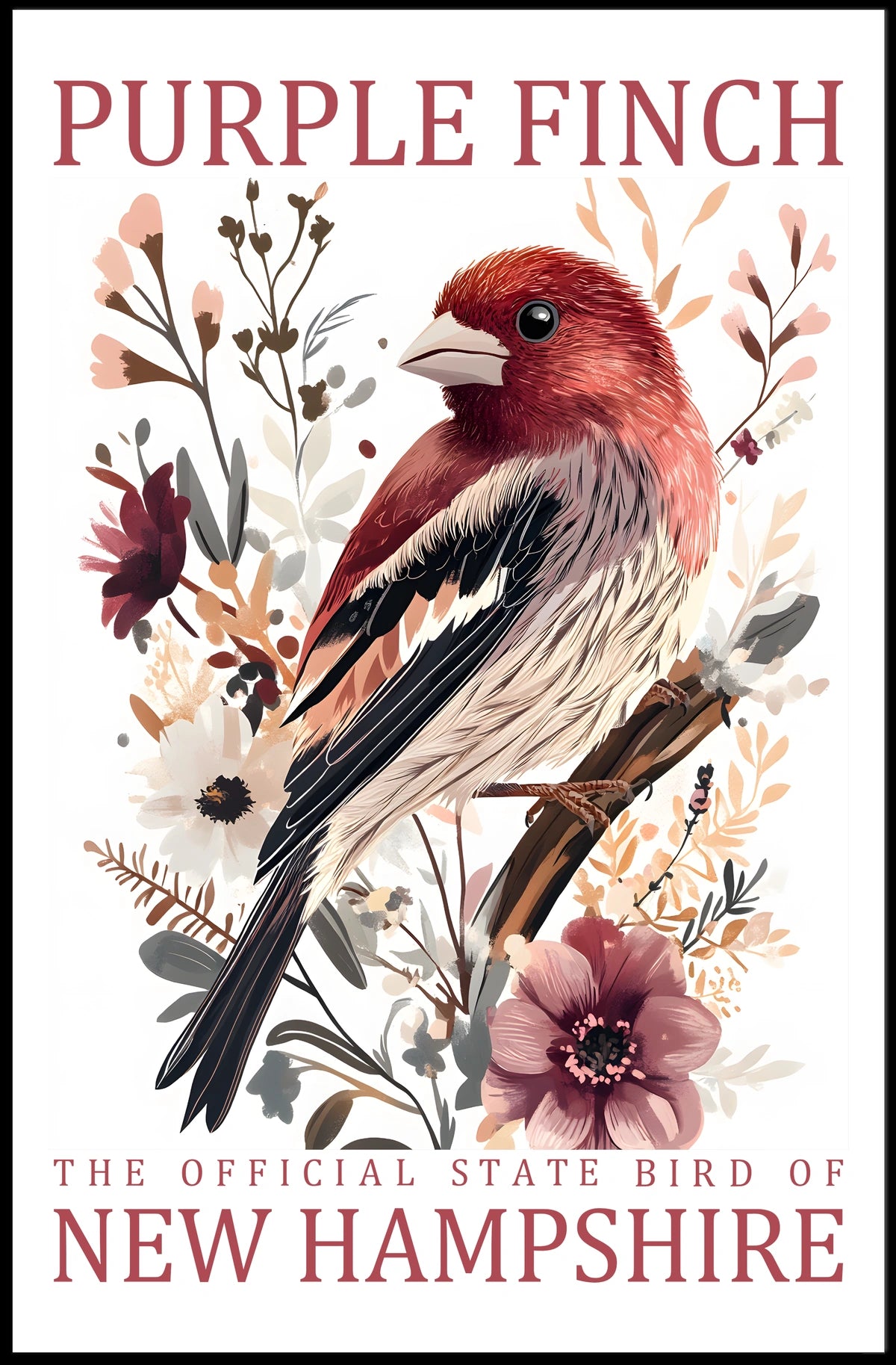 Purple Finch State Bird Art Poster Print