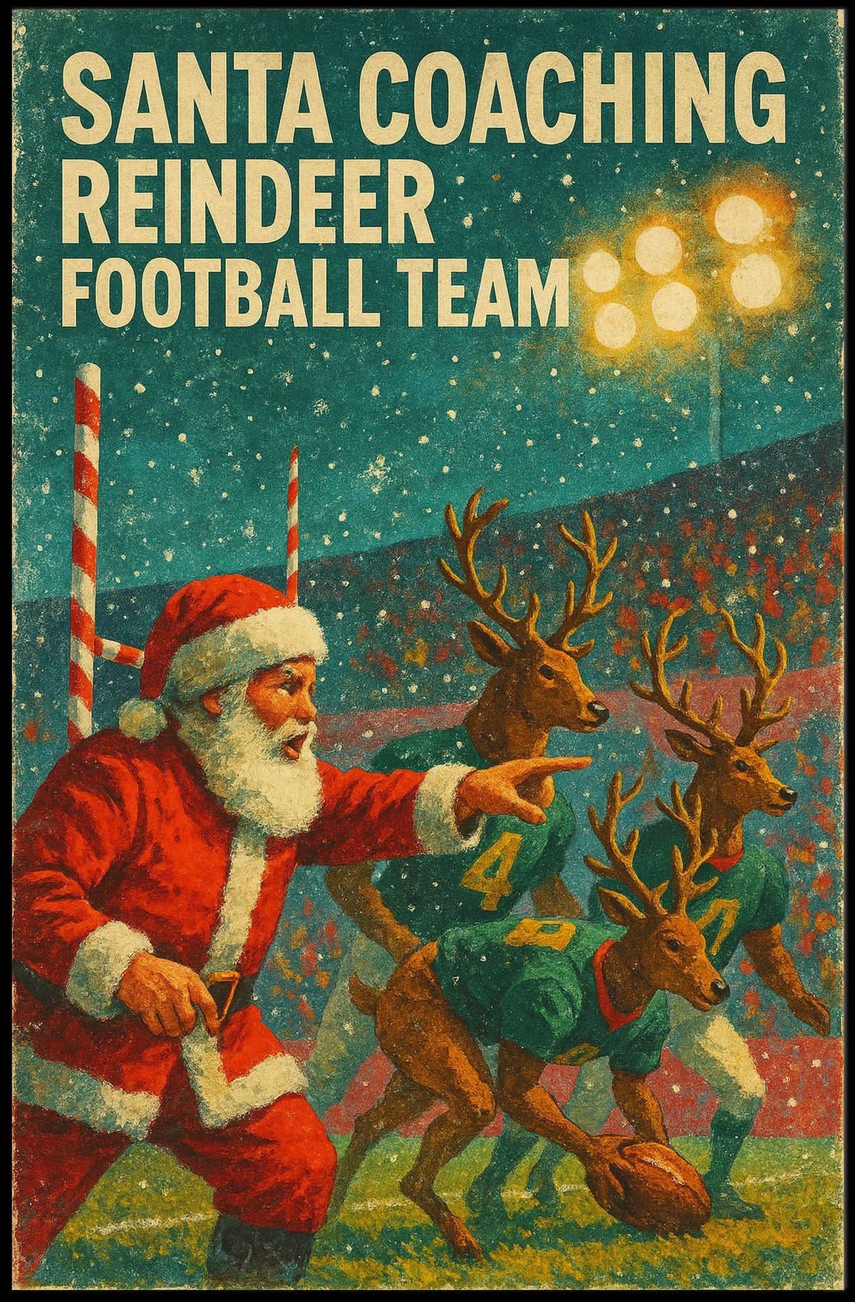 Santa Coaches Reindeer Football Team Vintage Poster