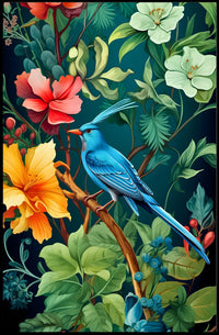 Tropical Bird and Flowers Vibrant Art Animal Poster