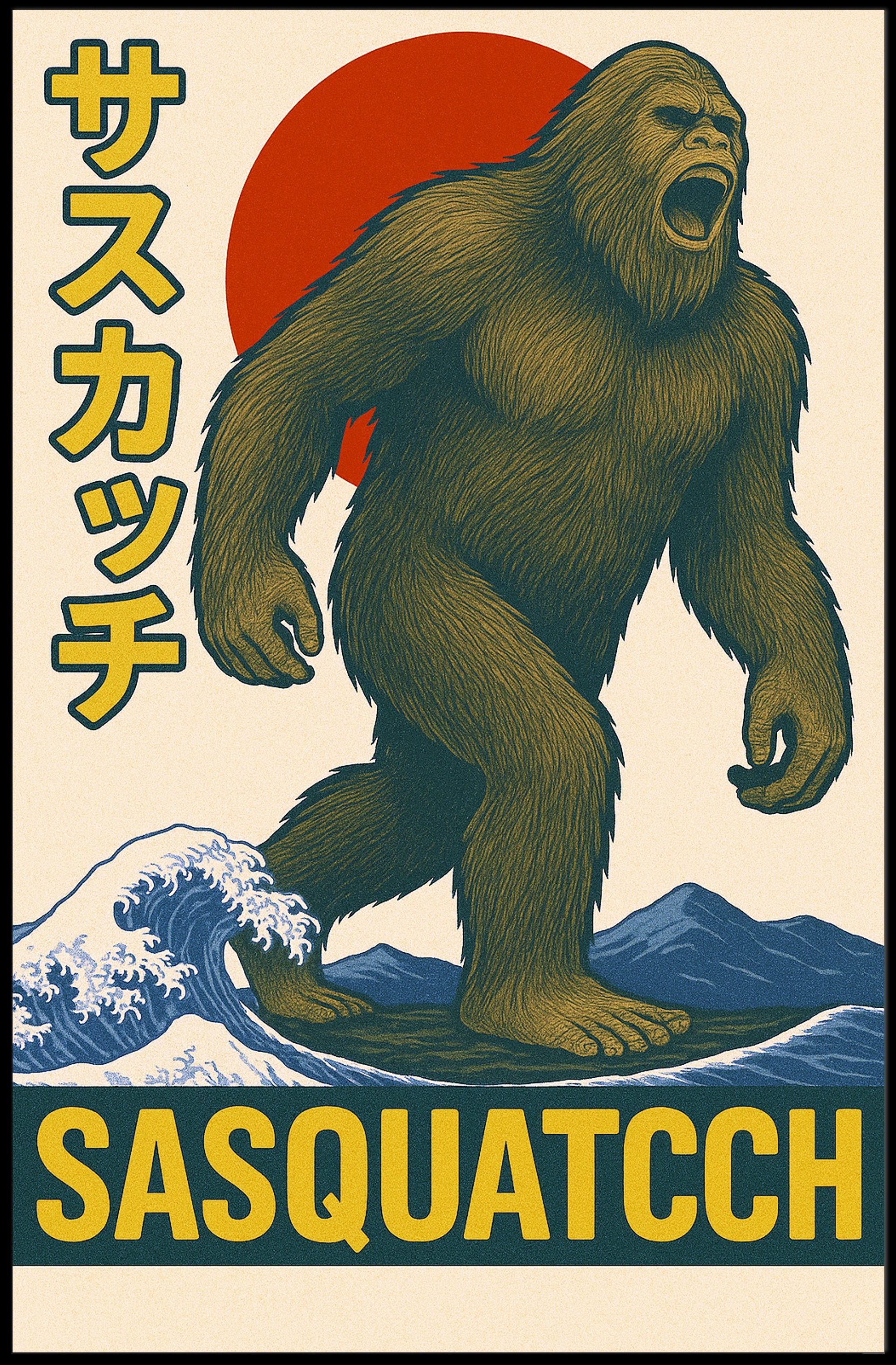 Sasquatch in Retro Style Poster PosterGoat