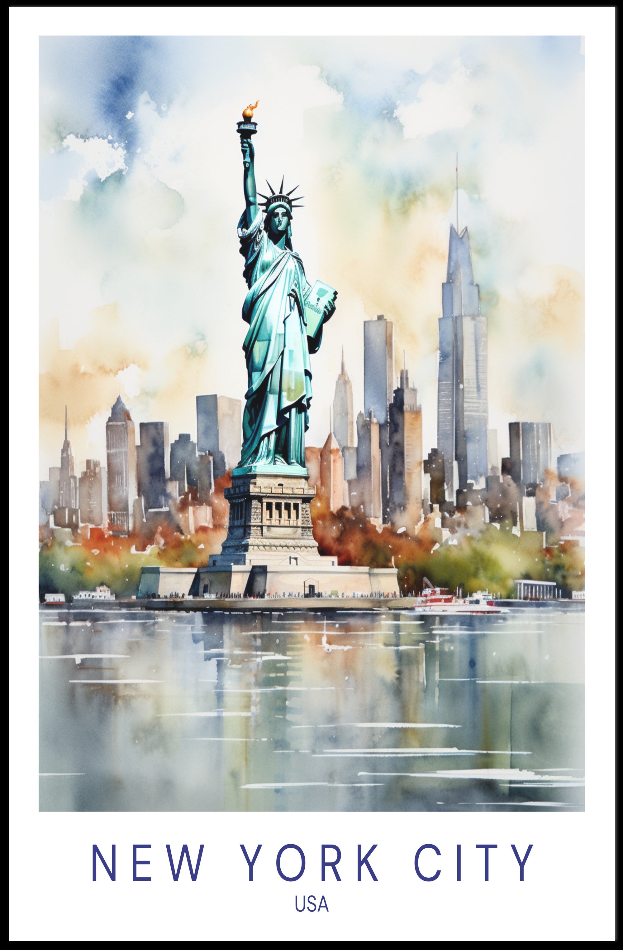 New York City Skyline and Liberty Travel Poster PosterGoat
