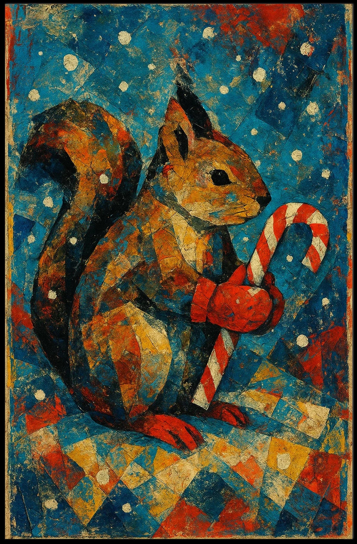 Festive Squirrel with Candy Cane Poster