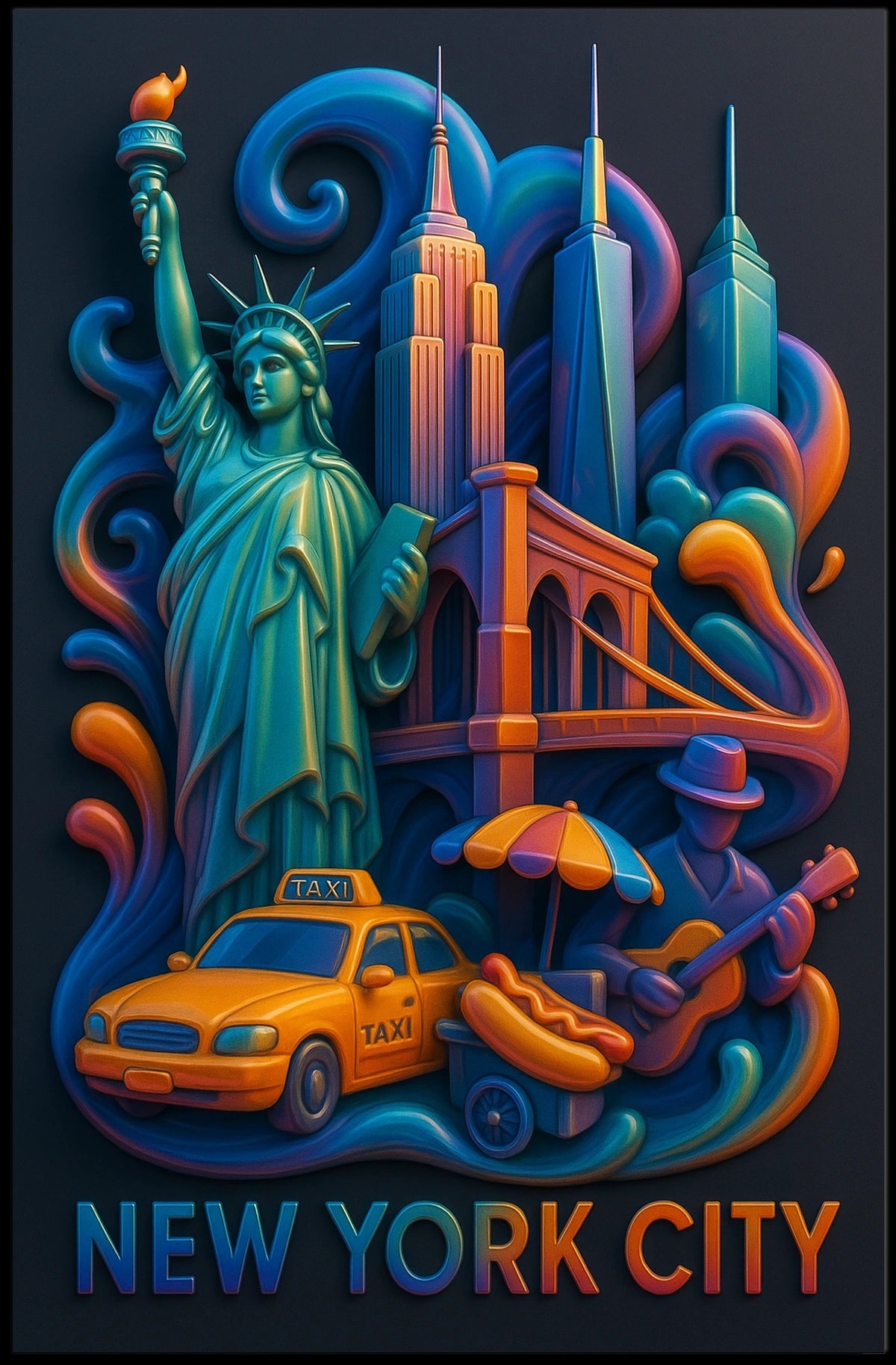 New York City Vibrant Landmarks Poster Modern Wall Art
