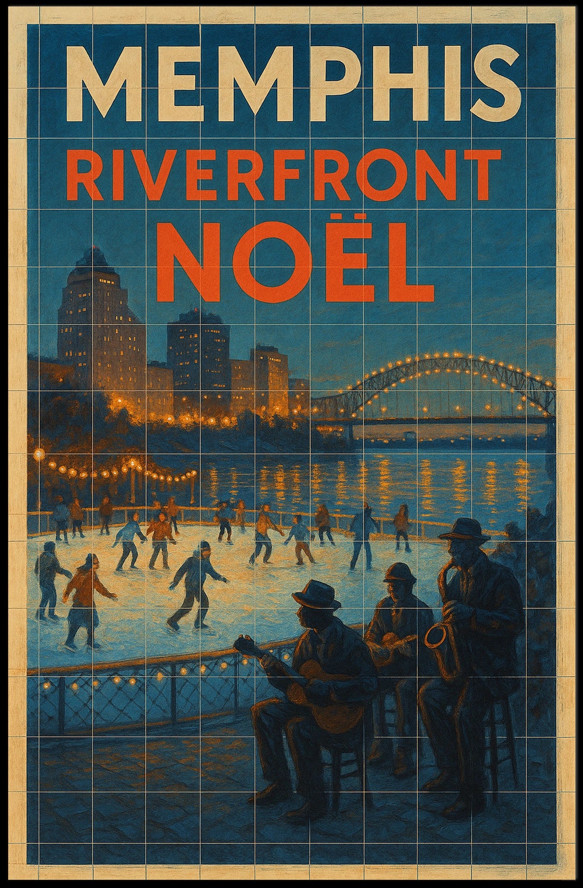 Memphis Riverfront Noรซl Cityscape Poster