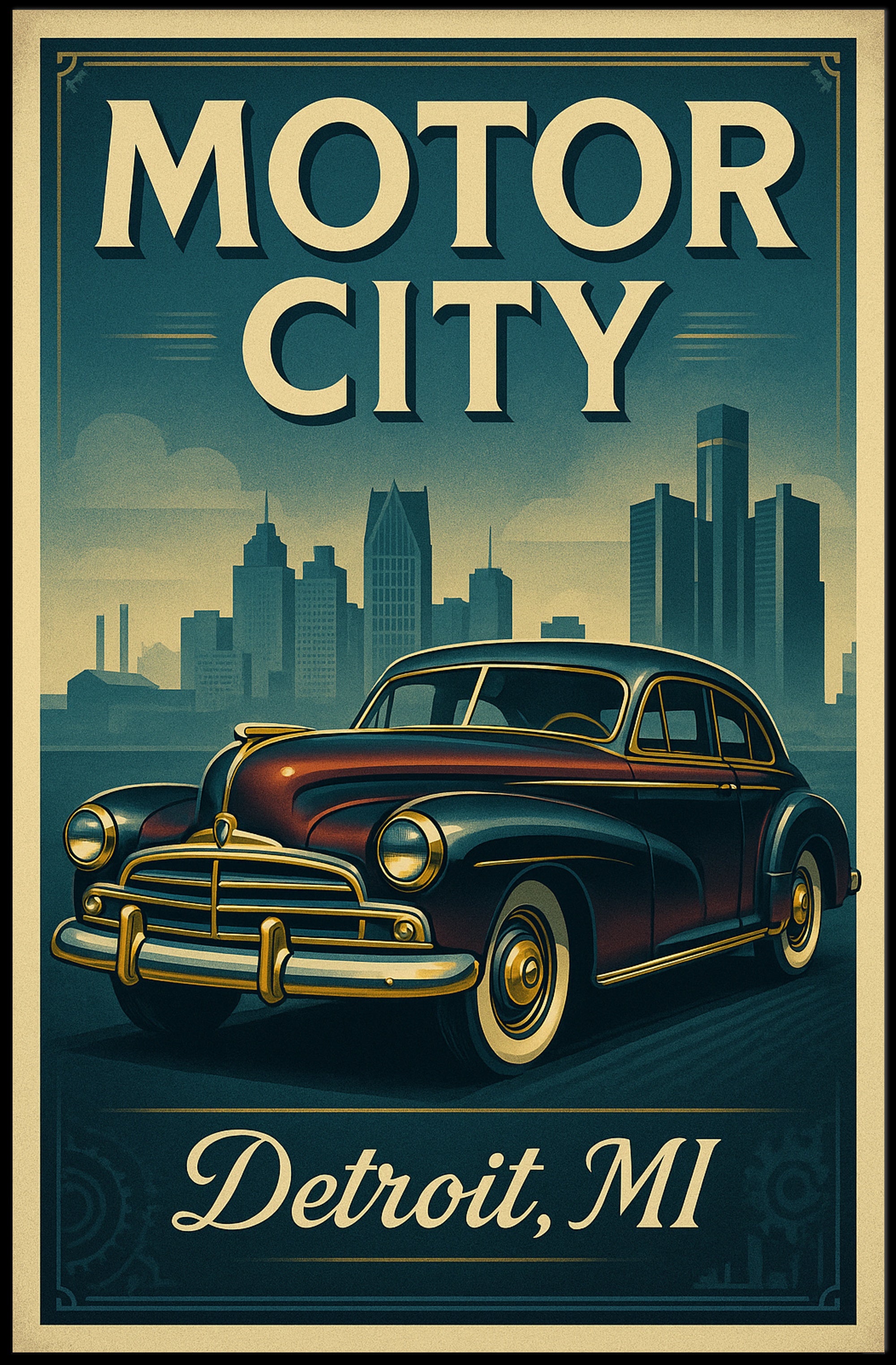Motor City Detroit Vintage Poster Art Print PosterGoat