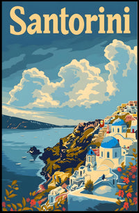 Santorini Dreamscape Coastal Scene Art Travel Poster