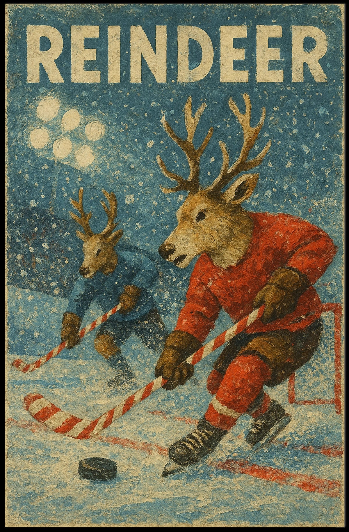 Reindeer Ice Hockey Winter Wonderland Sports Poster