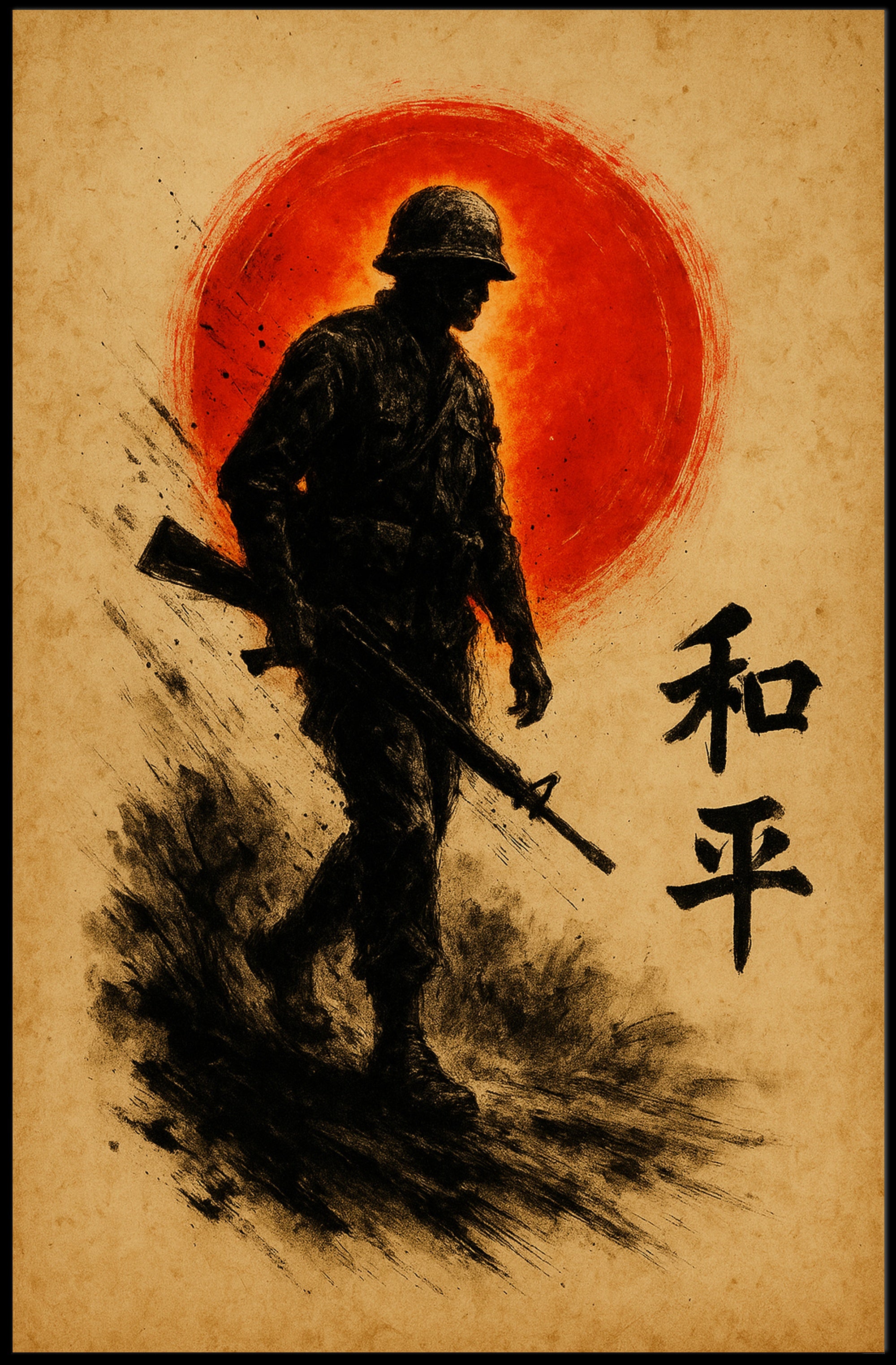 Silhouette Soldier Against Sun: Cultural or Heritage Poster