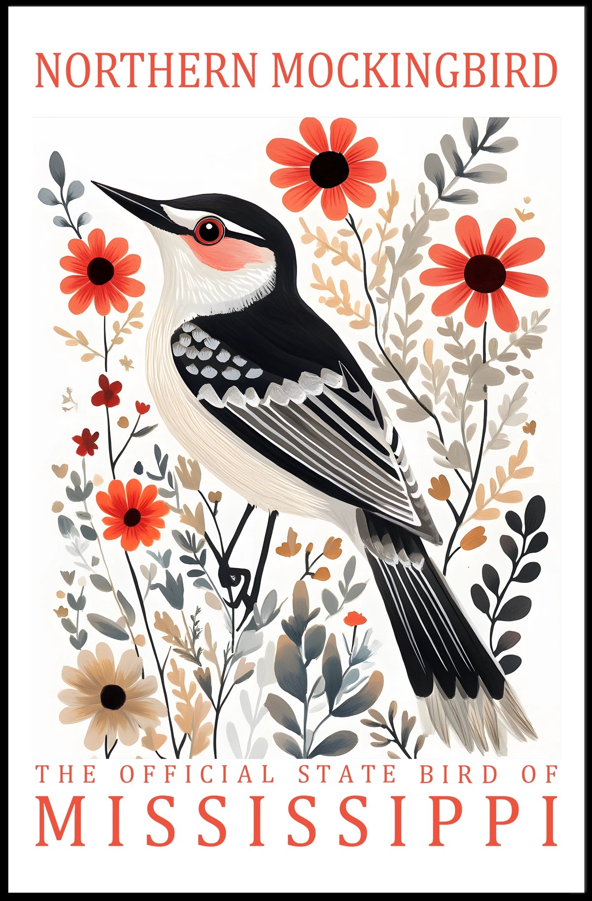 Northern Mockingbird Mississippi State Bird Poster