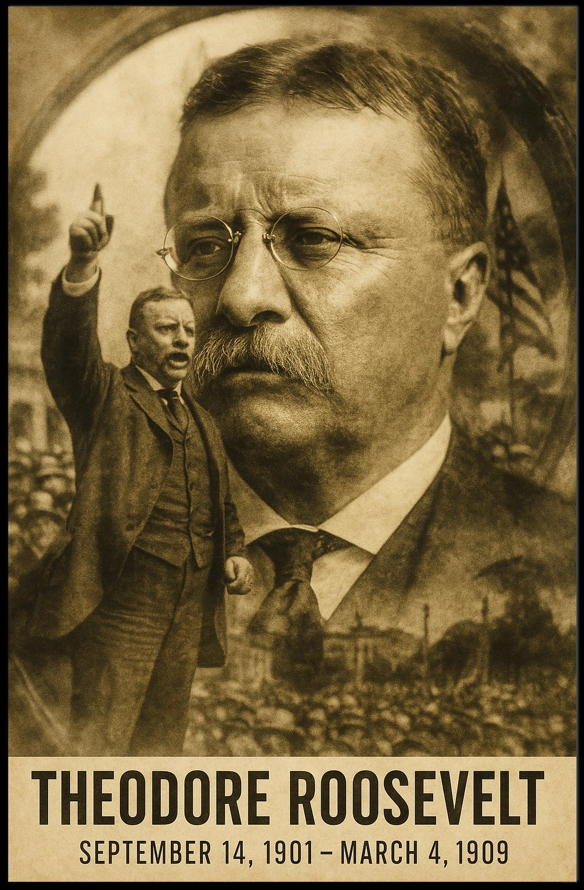 Theodore Roosevelt 26th President of the United States Double Exposure Poster