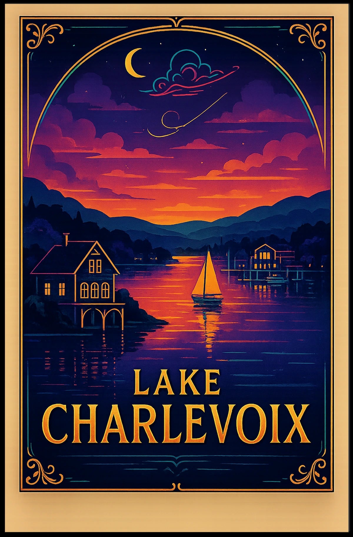 Lake Charlevoix Sunset View - Travel Poster