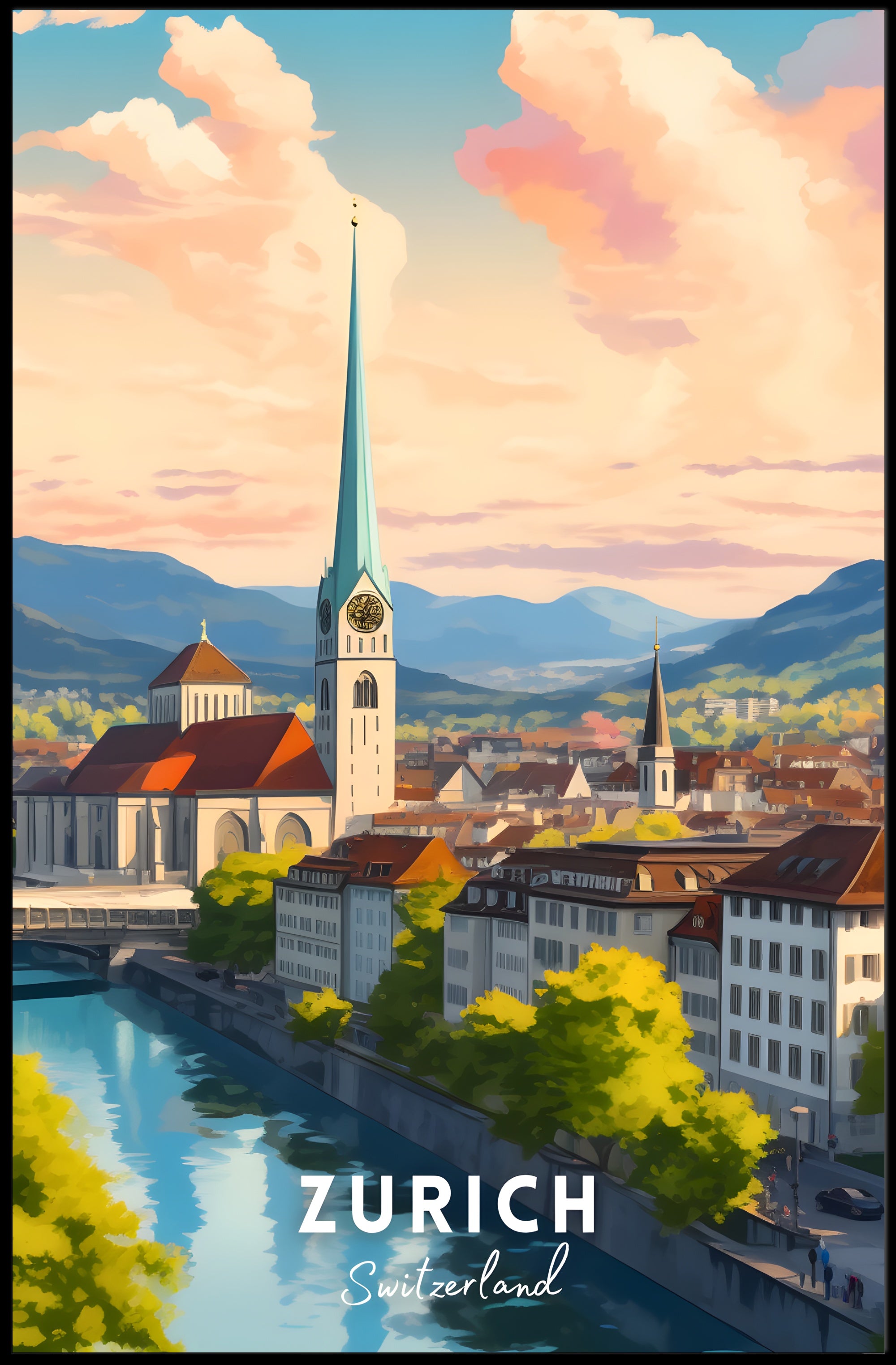 Zurich Cityscape Modern Art Travel Poster