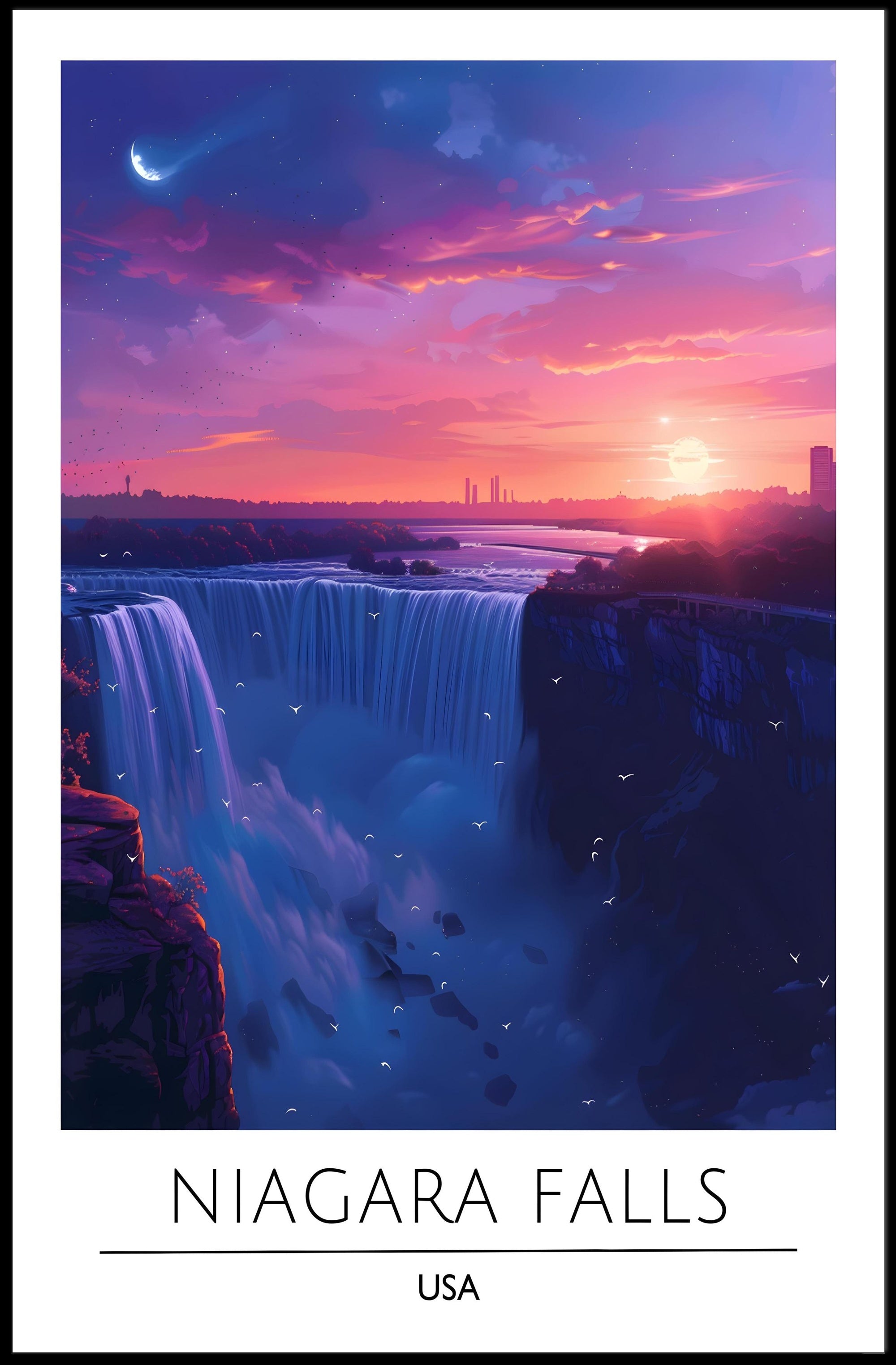 Niagara Falls Sunset Travel Poster