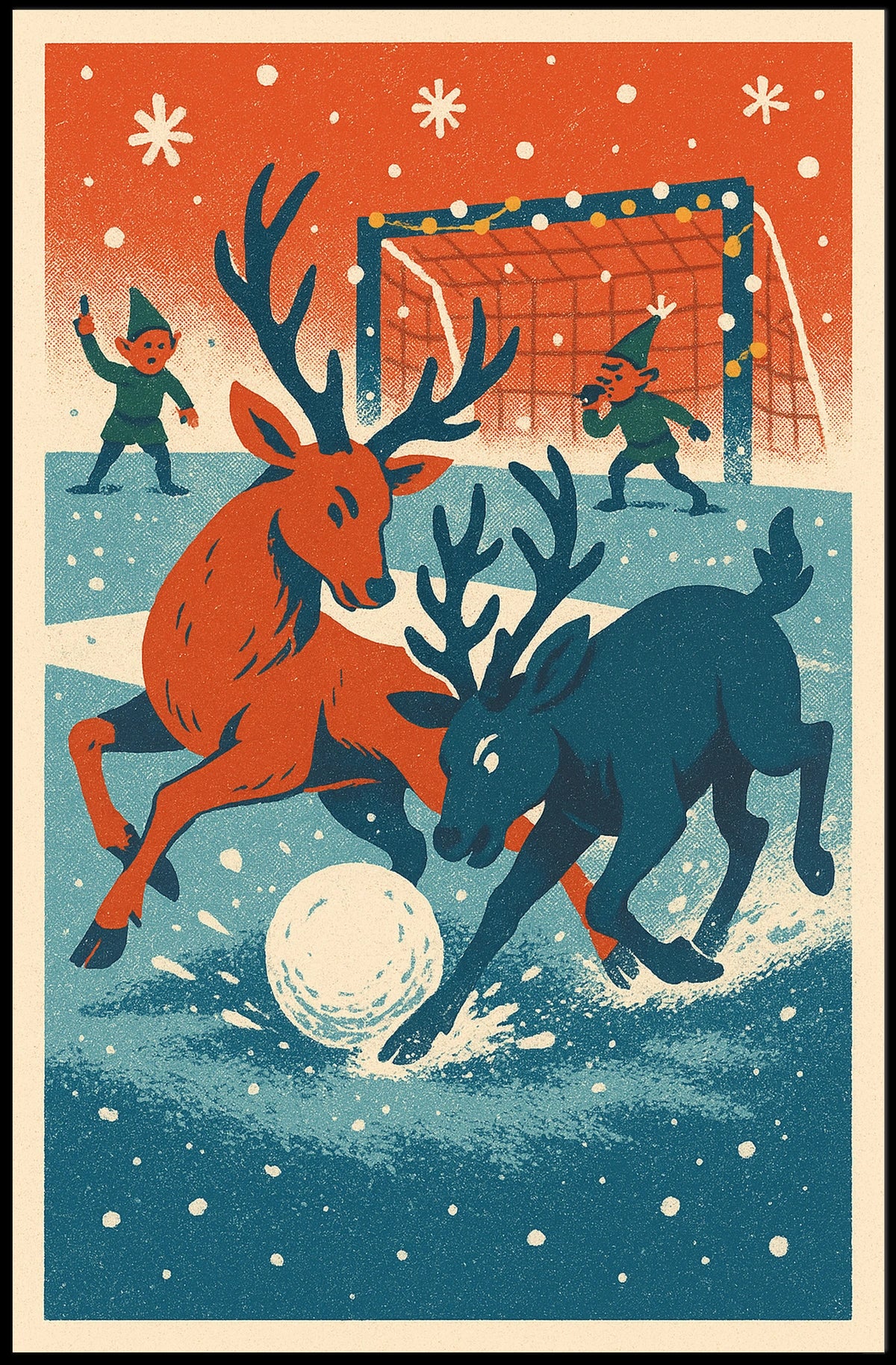 Whimsical Reindeer Winter Sports Vintage Poster Art