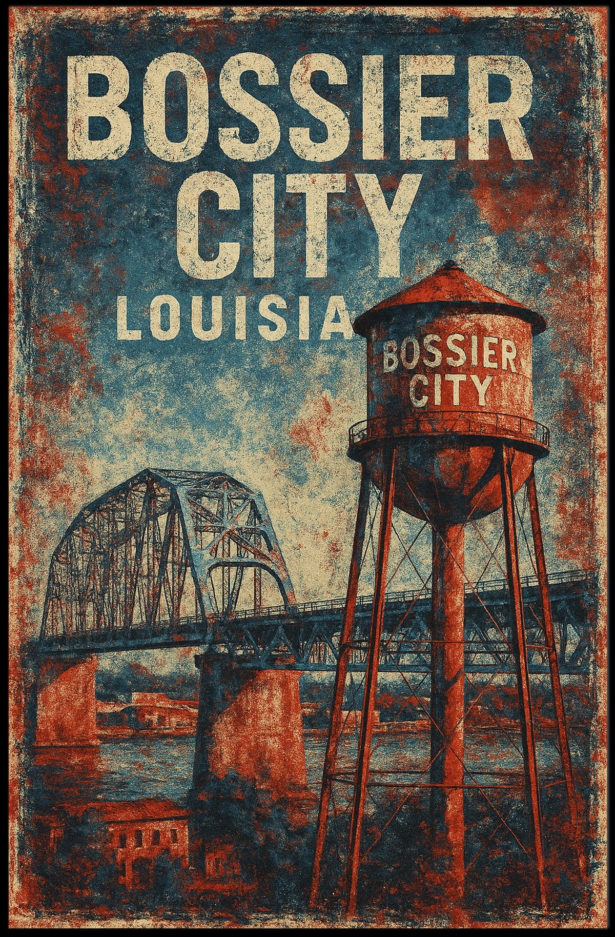 Bossier City Louisiana Scenic Wanderlust Cityscape Heritage Decor Collectible Souvenir Wall Art Poster