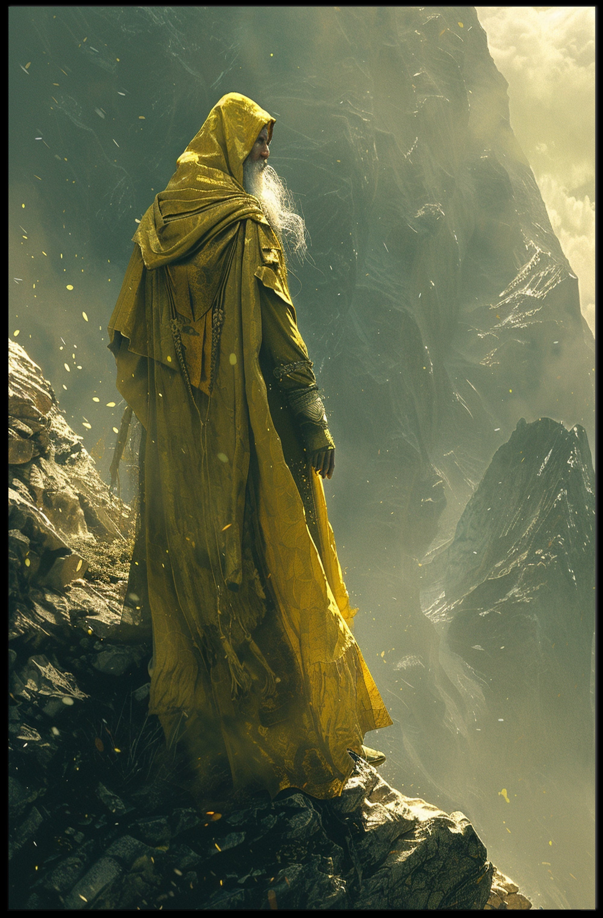 Mystical Wisdom in Golden Robe Fantasy Mythology Poster PosterGoat