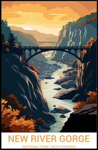 New River Gorge in Autumn Vintage National Park Poster