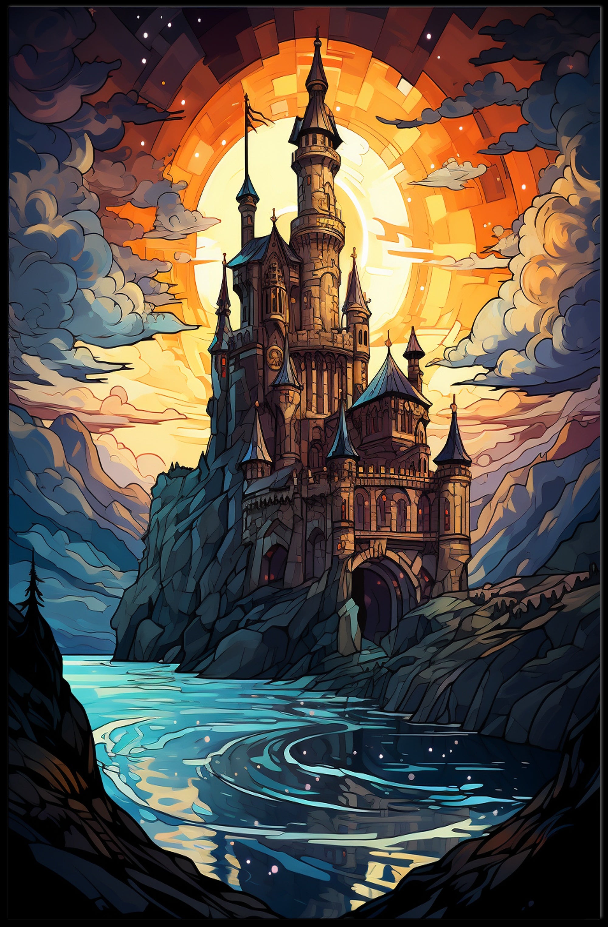 Enchanted Castle At Sunset Poster