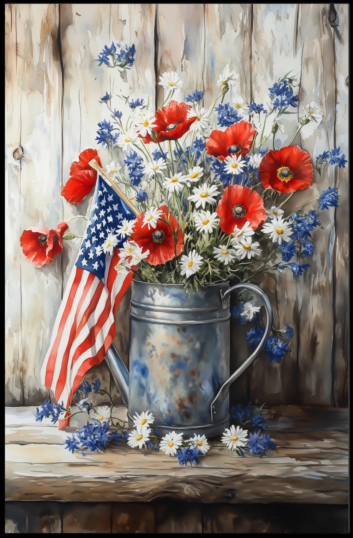 Rustic Vintage Galvanized Watering Can Decor Art Poster