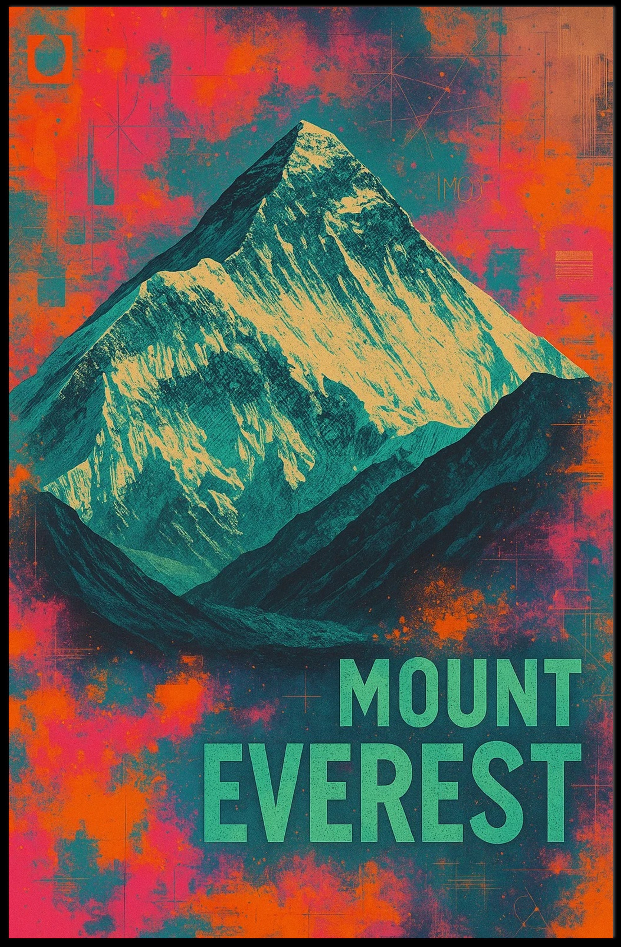 Mount Everest Abstract Art, Vibrant Modern National Park Poster