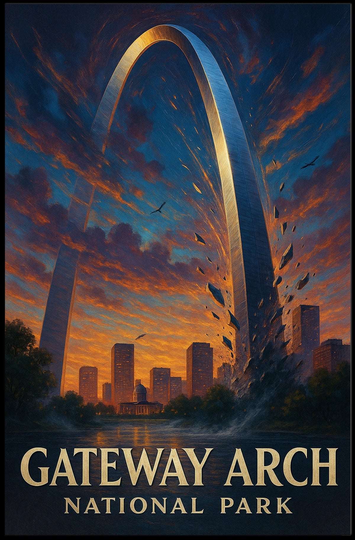 Gateway Arch Sunset Cityscape: Urban or Cityscape Poster