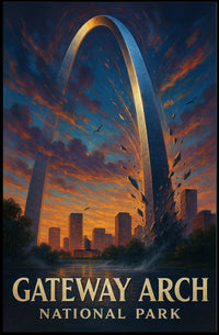 Gateway Arch Sunset Cityscape: Urban or Cityscape Poster