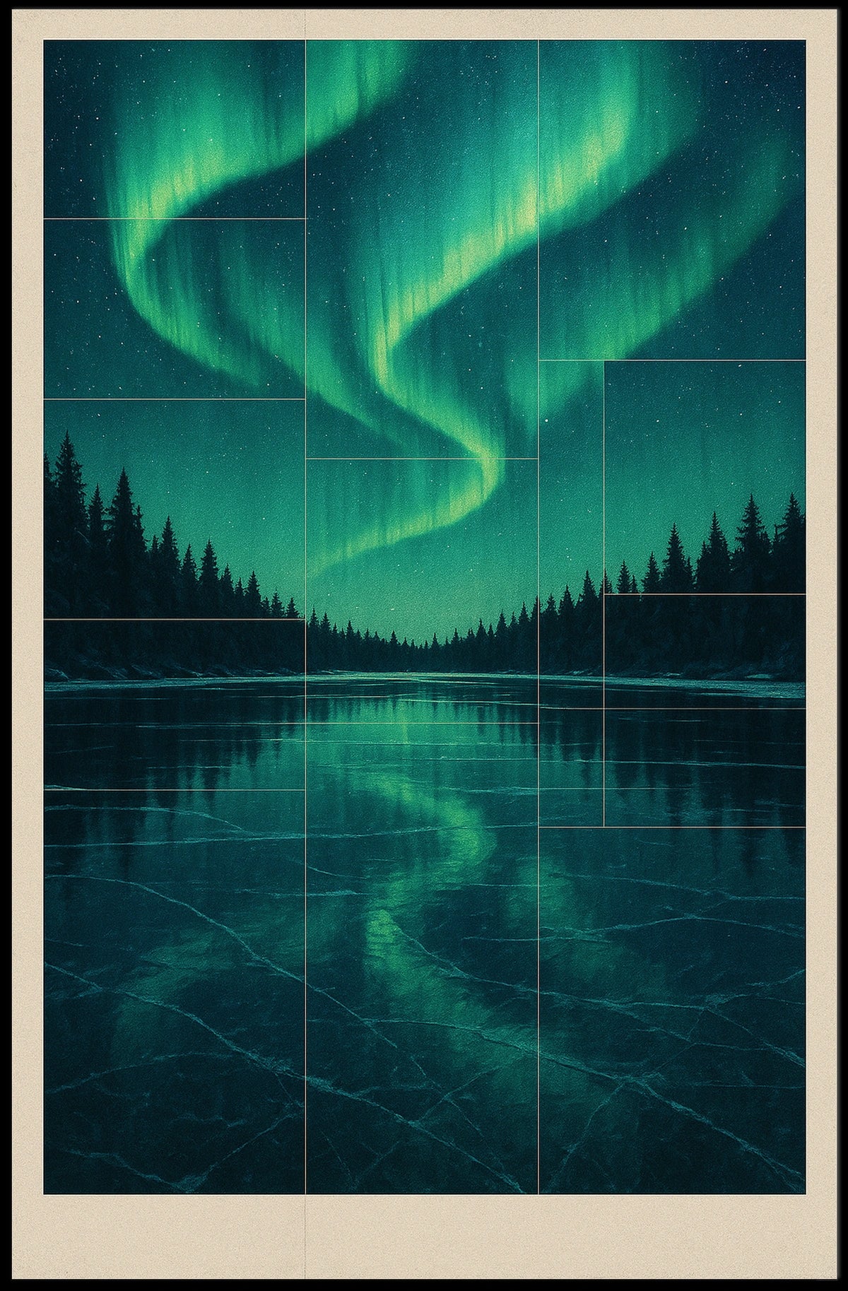 Aurora Borealis Over Frozen Lake Poster