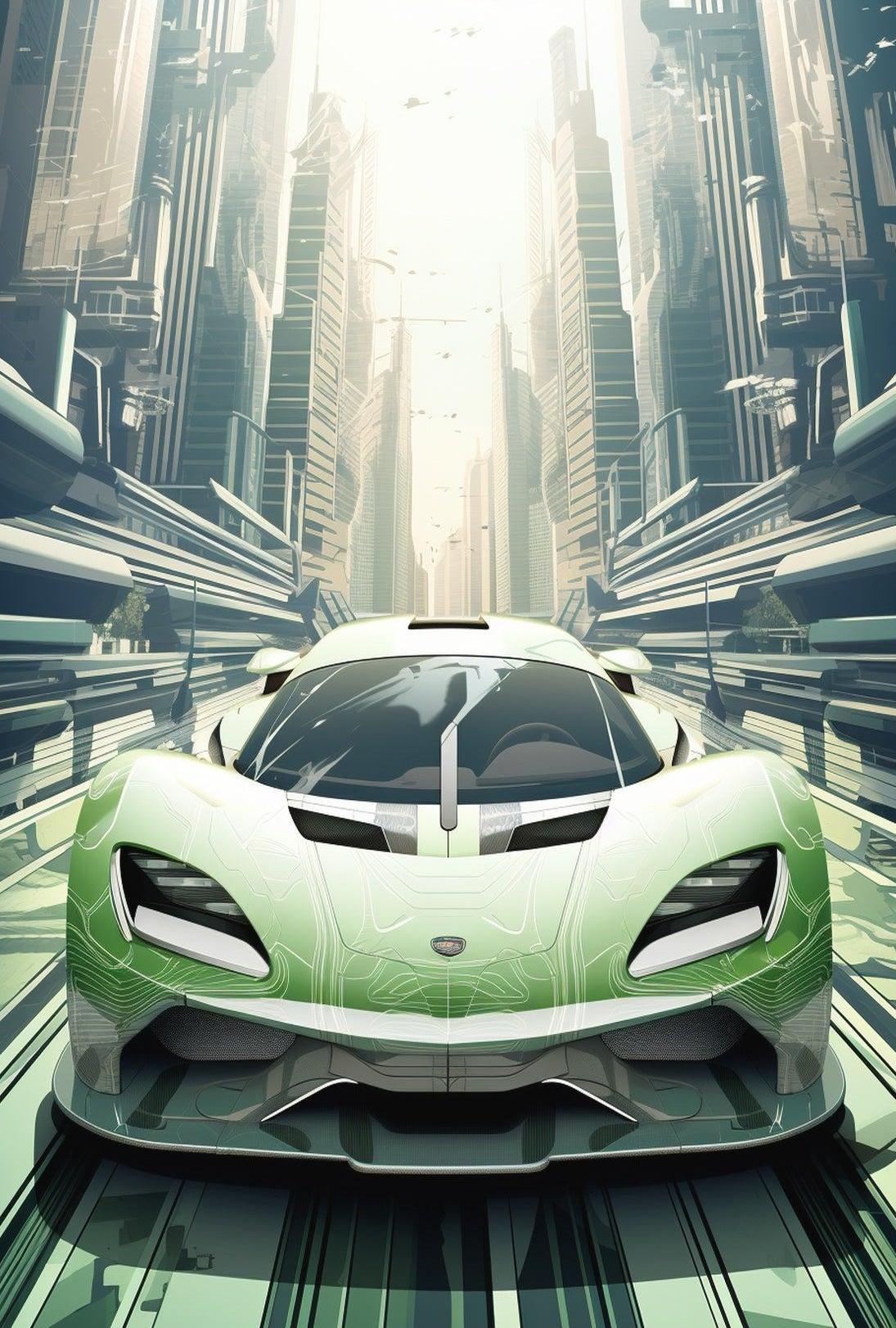 Futuristic Car in Advanced Urban Setting Sci-Fi Poster
