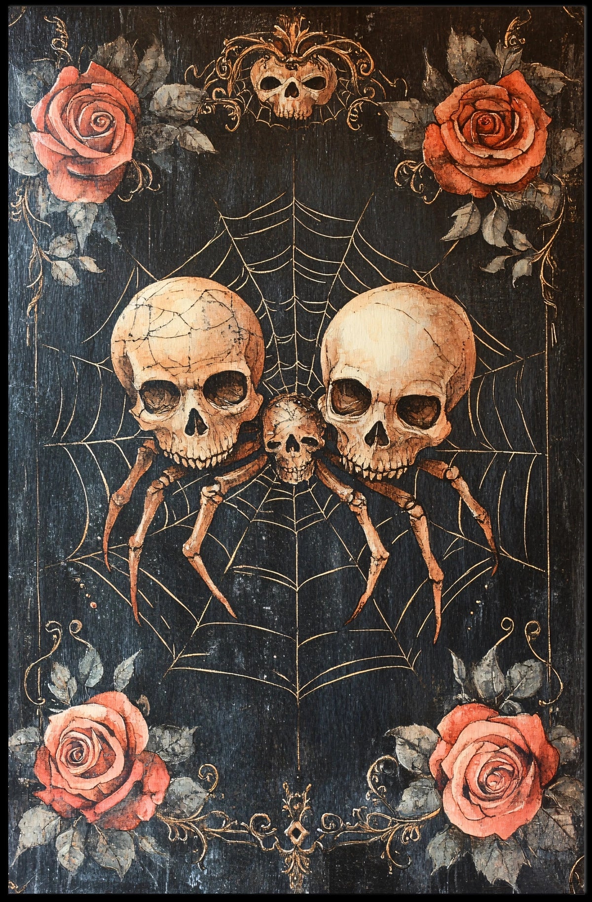 Macabre Gothic Skulls with Roses Artistic Pop Culture Poster