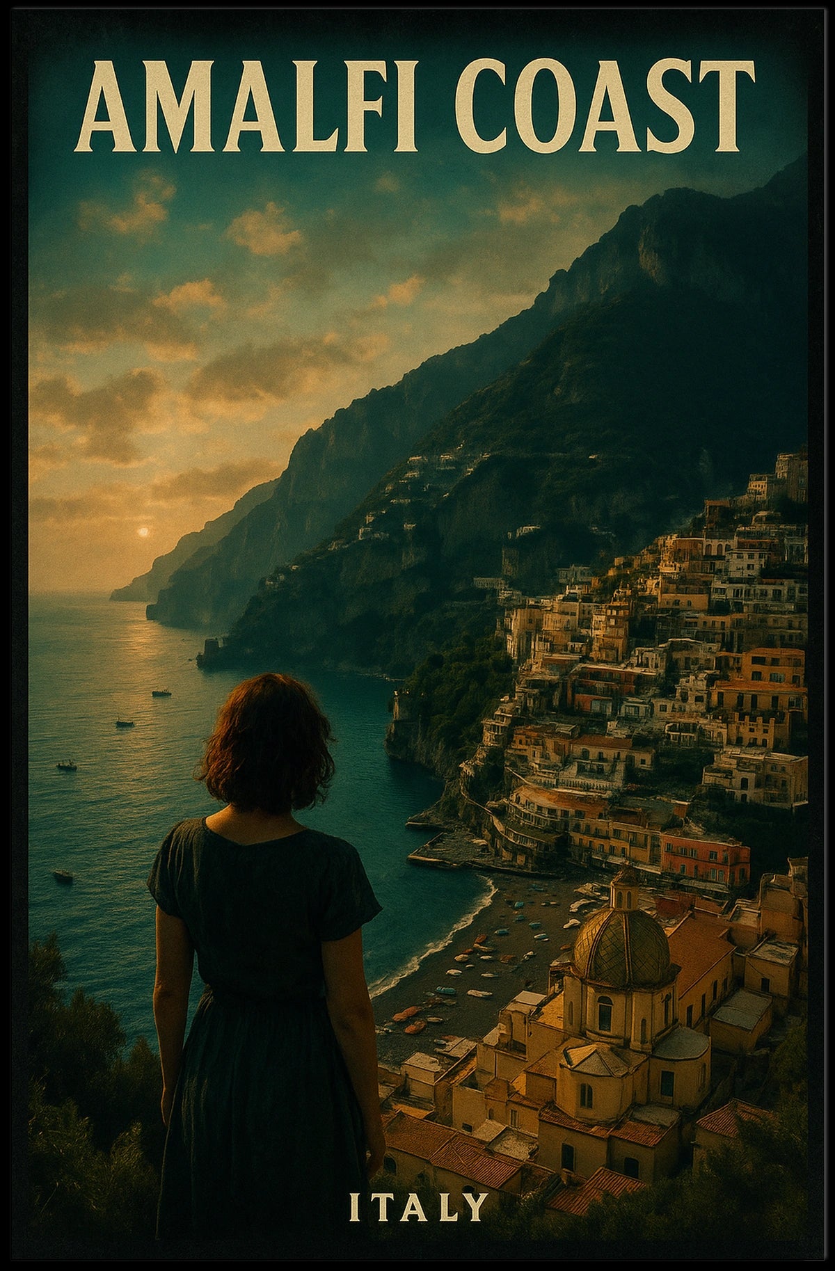 Amalfi Coast Italy Poster Wall Art Blue Water Scene