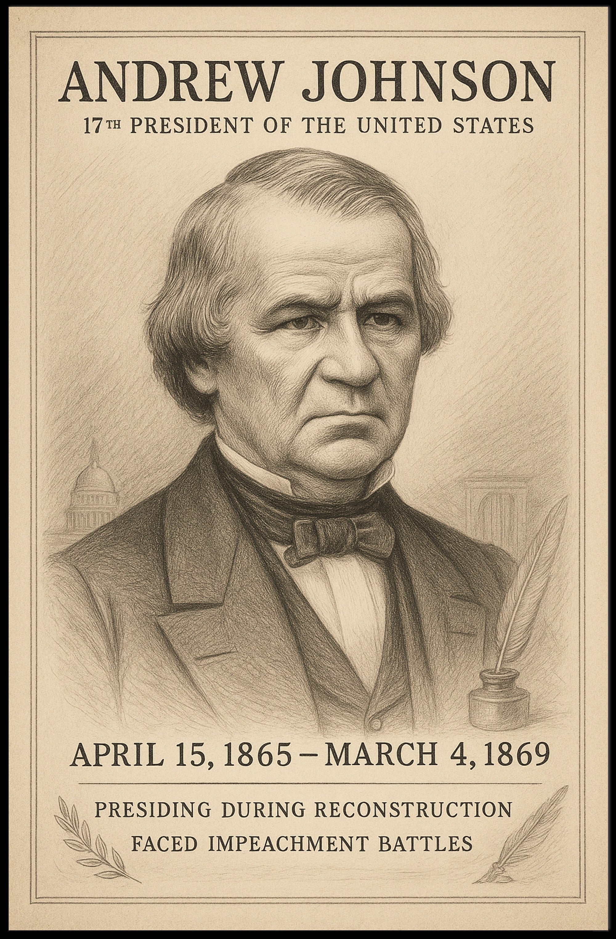Andrew Johnson 17th President Sketch Poster Art Print for Home Decor PosterGoat