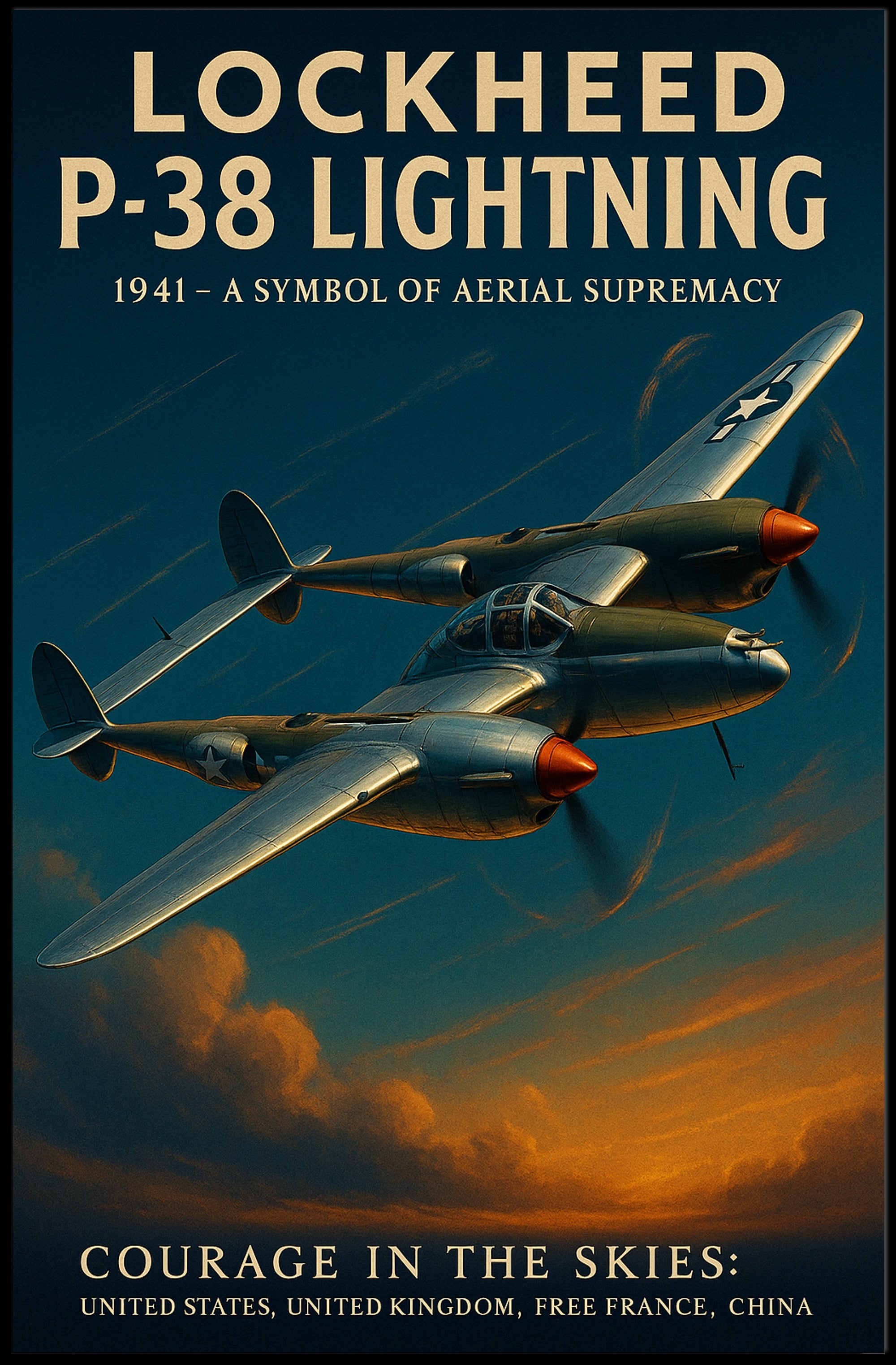P-38 Lightning Vintage Aviation Poster Print