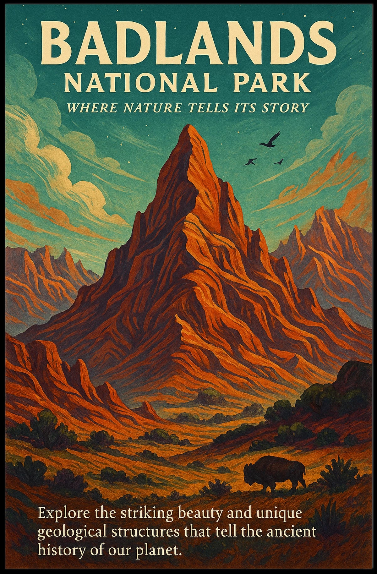 Badlands National Park Vintage Adventure Poster Print