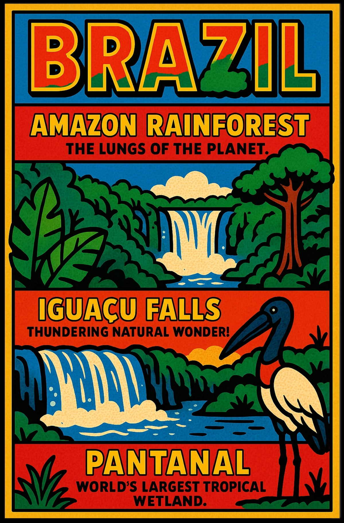 Brazil's Wonders Vintage Travel Poster Art Print