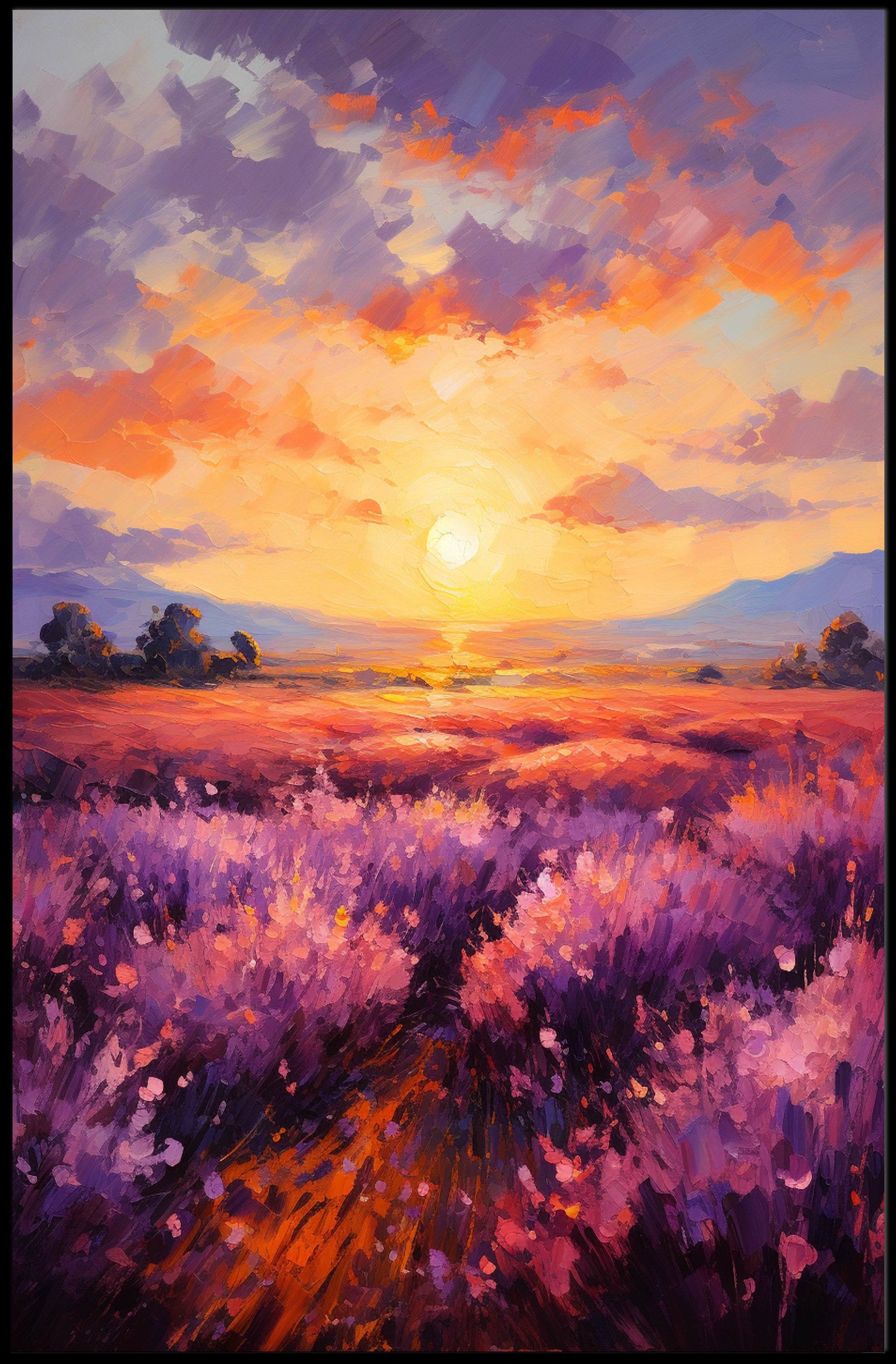 Sunset Over Lavender Fields Poster