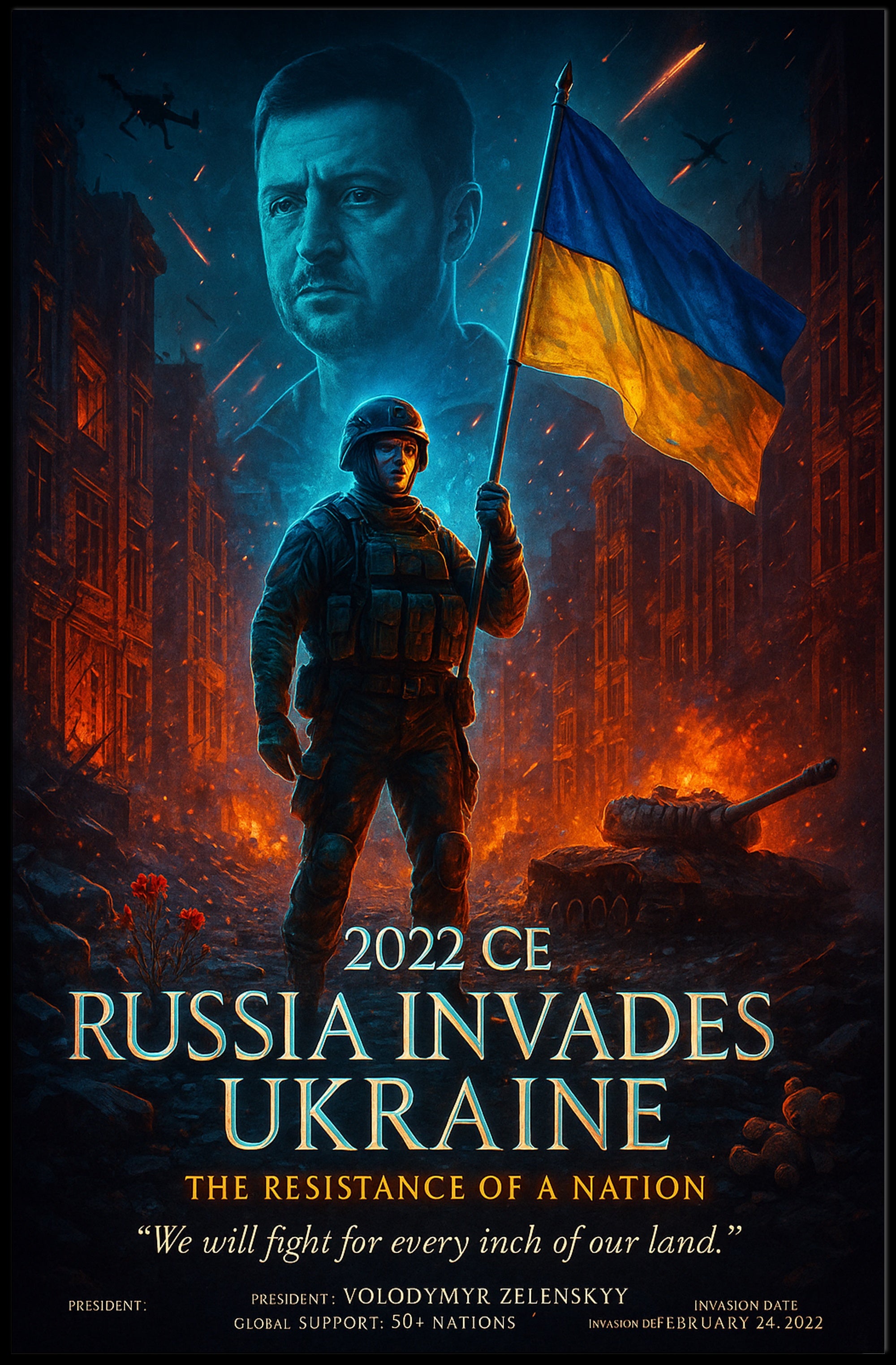 Ukrainian Resilience: Dramatic Photorealistic Political or Propaganda Poster