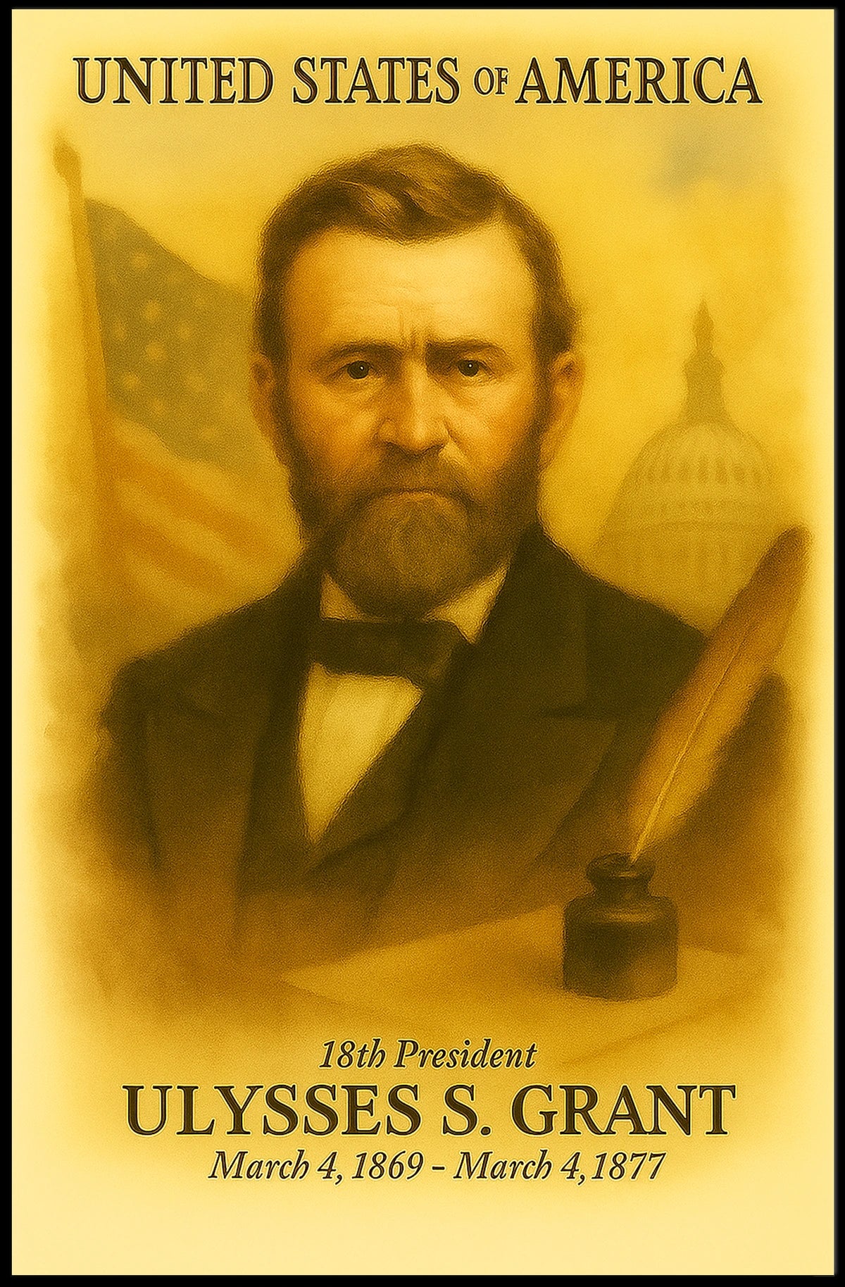Ulysses S. Grant 18th President of the United States Vintage Watercolor Poster