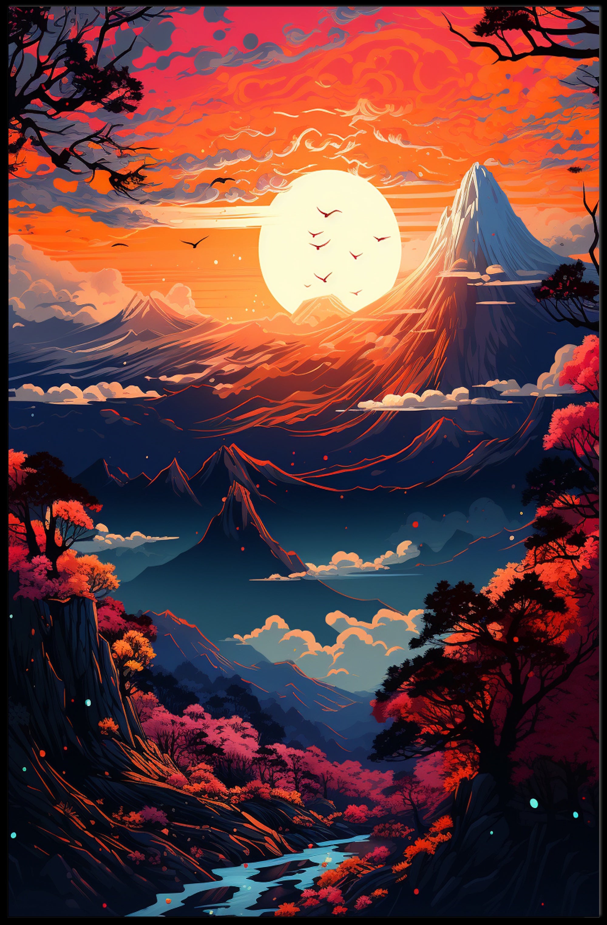 Enchanted Sunset Over Mountains Poster
