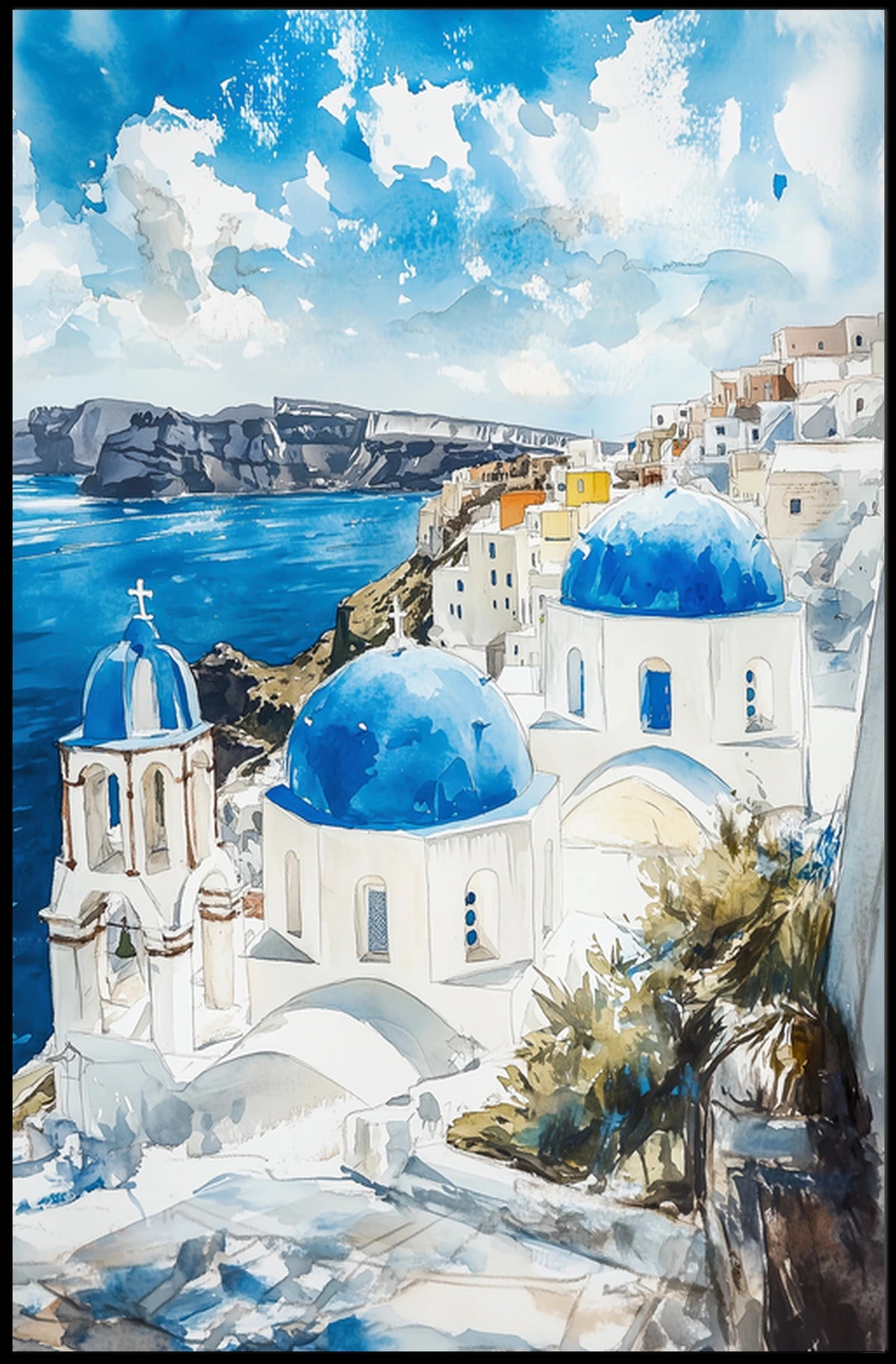 Greece Santorini White Buildings and Blue Domes Poster