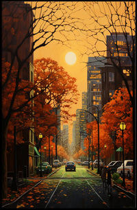 Autumn Urban Cityscape in Vibrant Colors - Artistic Poster