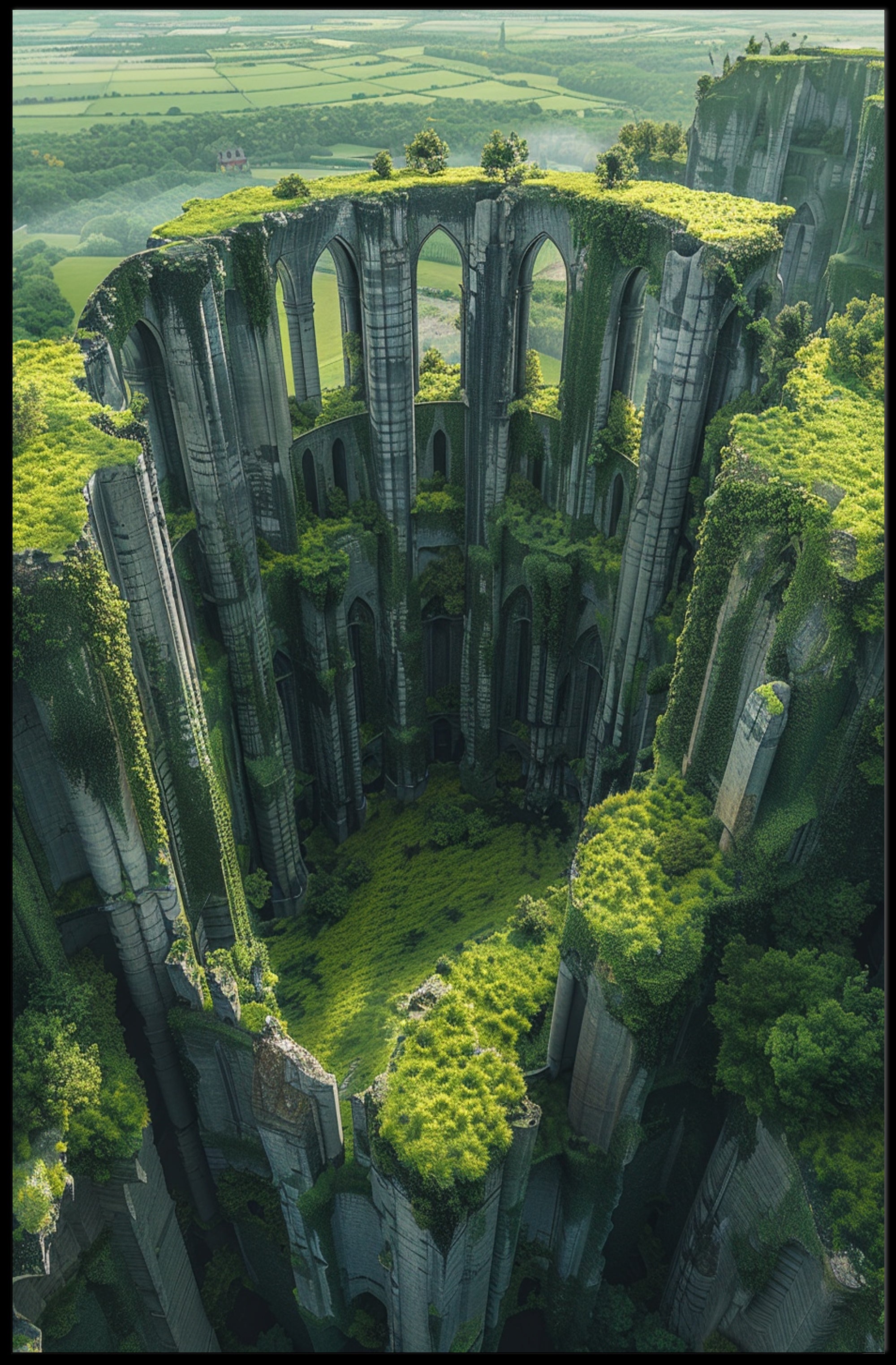 Nature Reclaims Gothic Cathedral Fantasy Art Poster PosterGoat