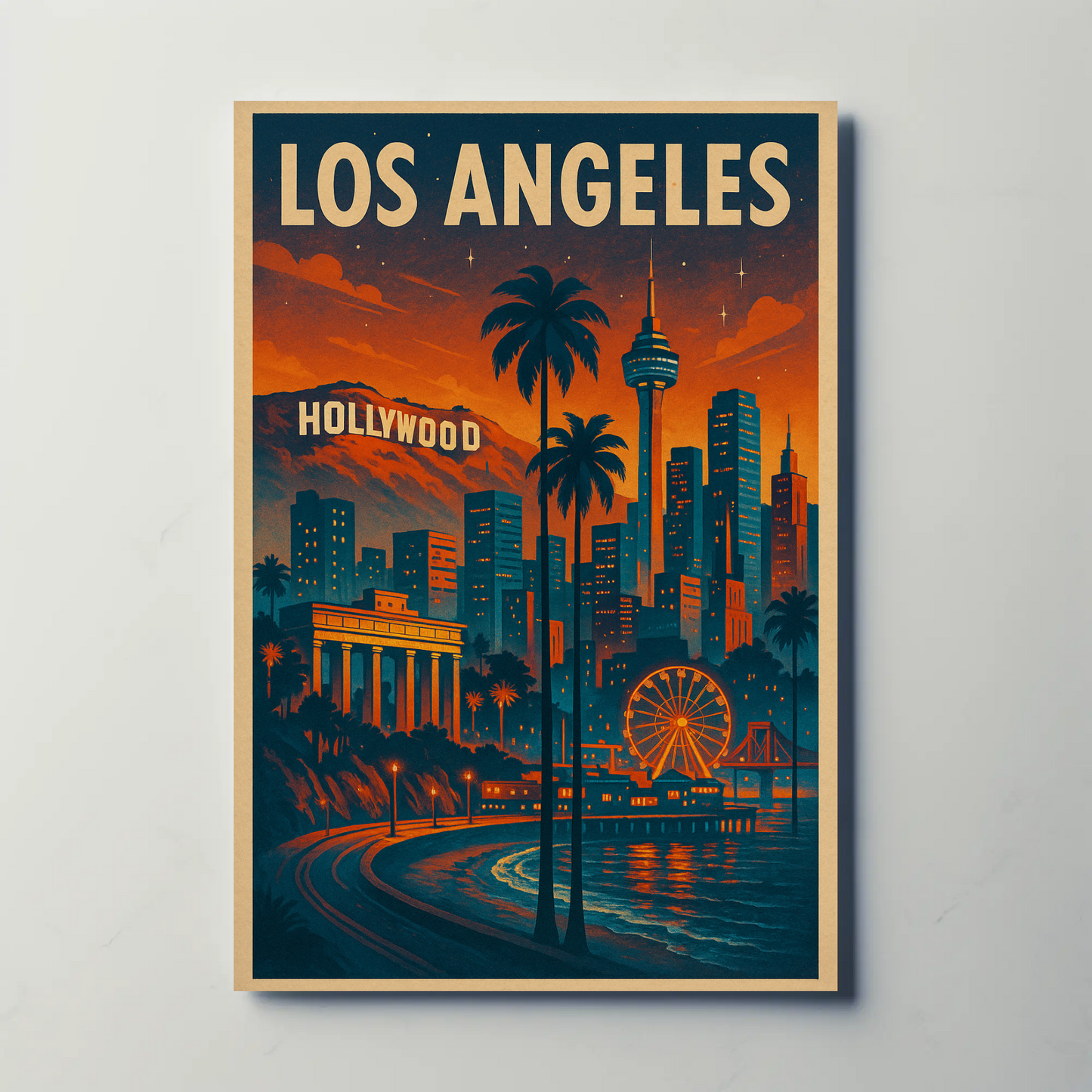 Los Angeles Hollywood Sunset Travel Poster