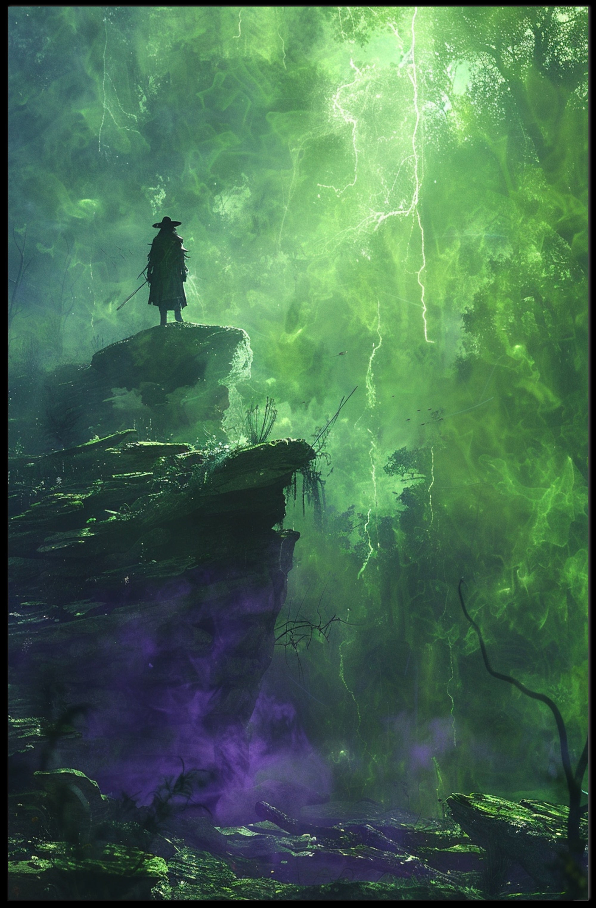 Mystical Adventurer on Enigmatic Forest Edge Fantasy or Mythology Poster PosterGoat