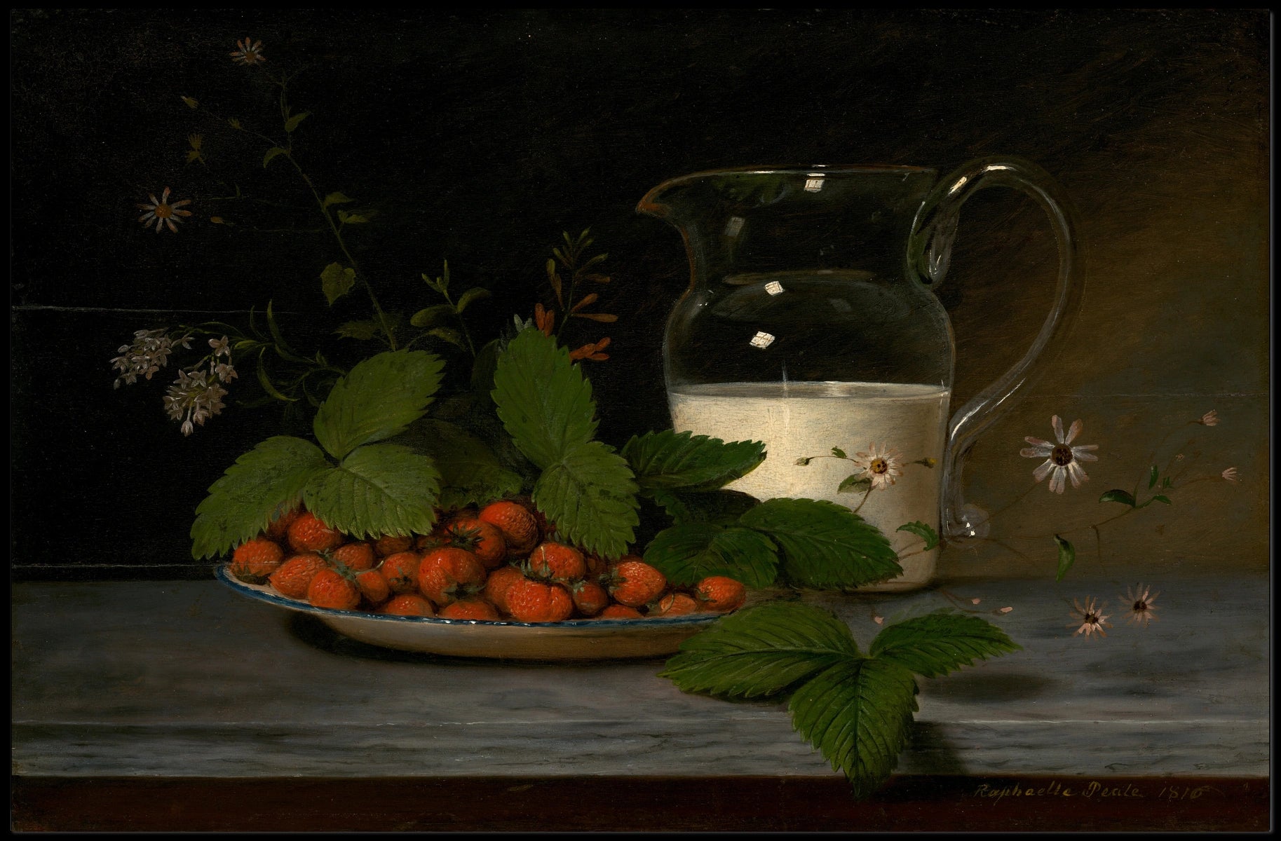 Classic Still Life with Strawberries and Milk Artistic Poster