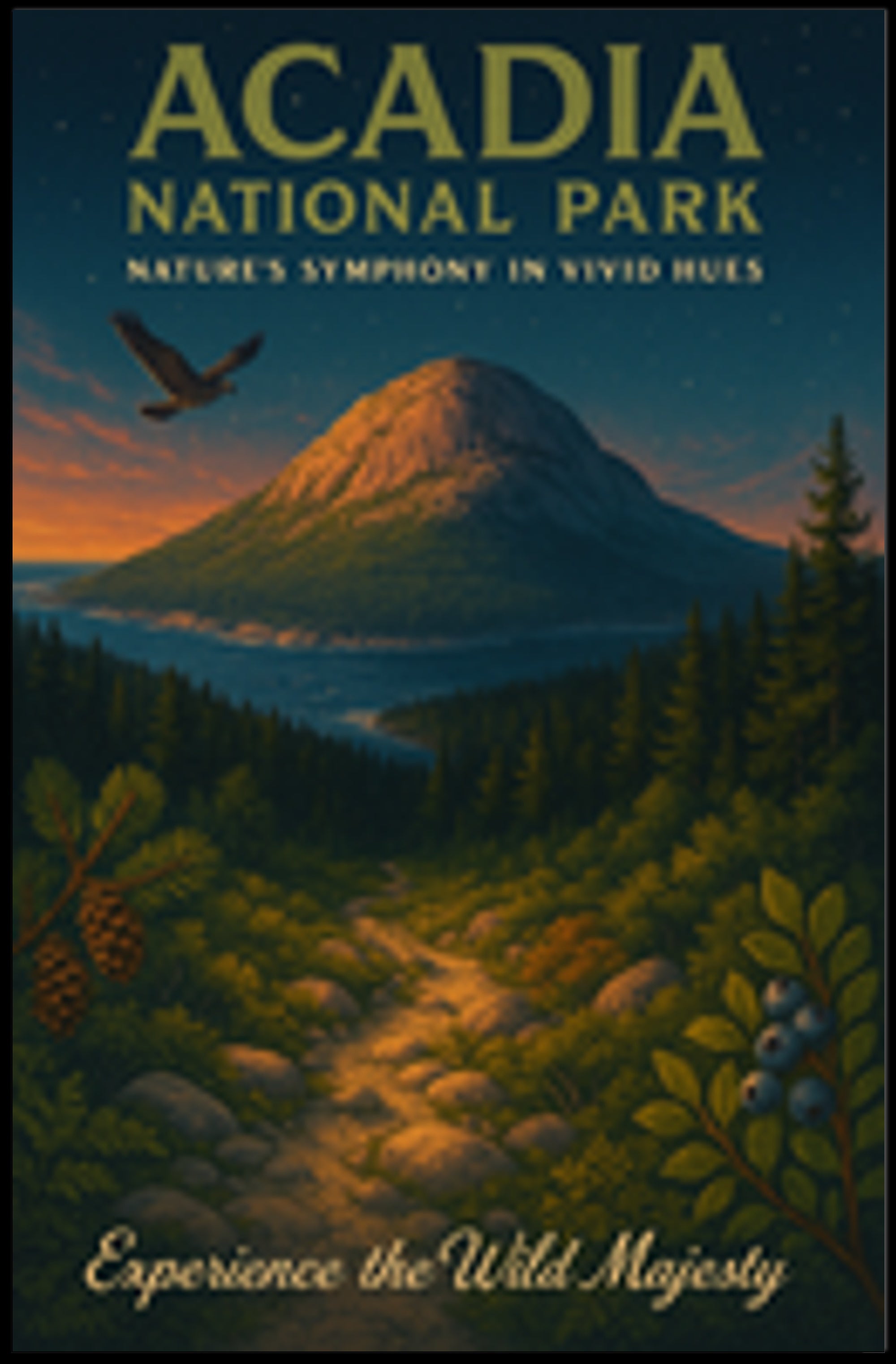 Acadia National Park Travel Poster Scenic Print