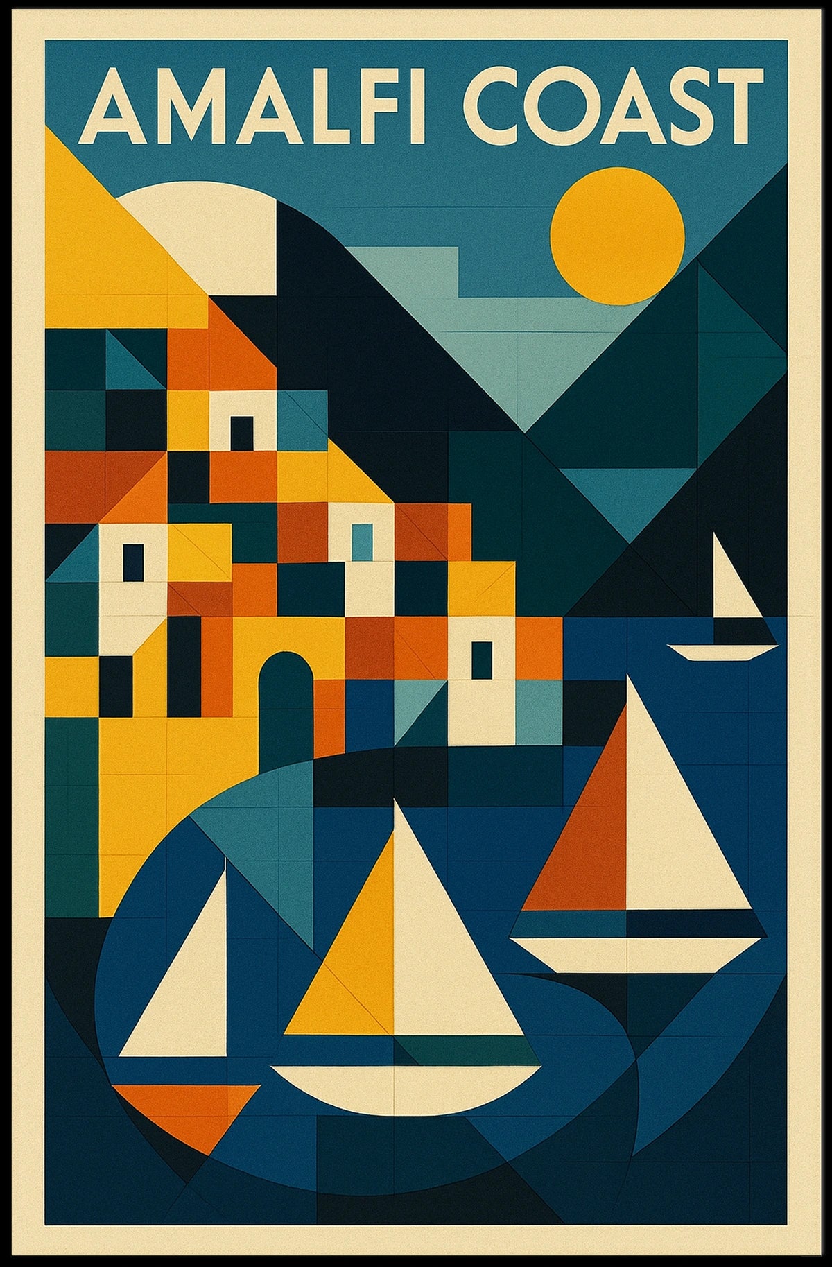 Amalfi Coast Geometric Art Poster Coastal Wall Art Print