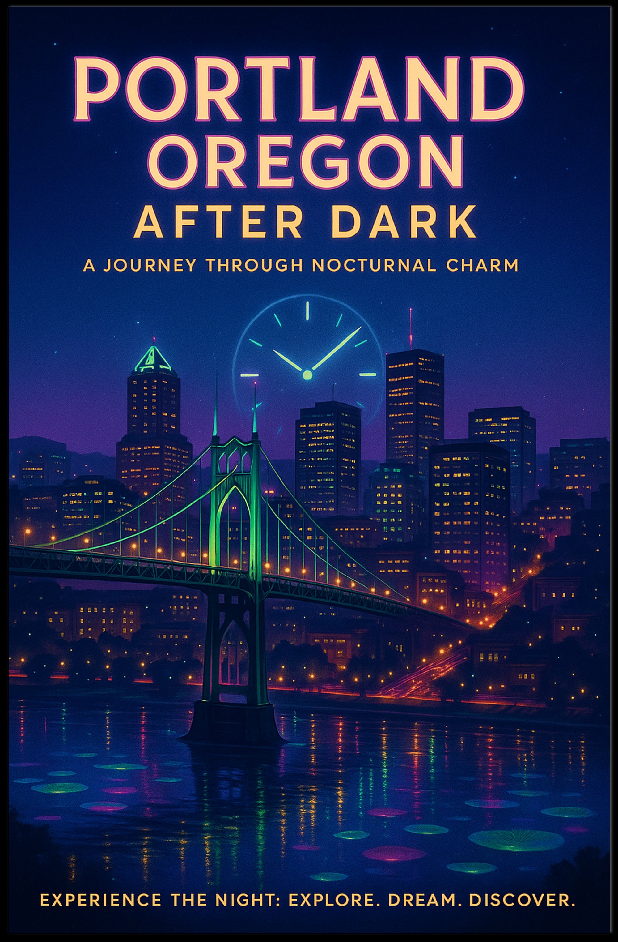 Portland After Dark: Enchanting Urban Cityscape Poster